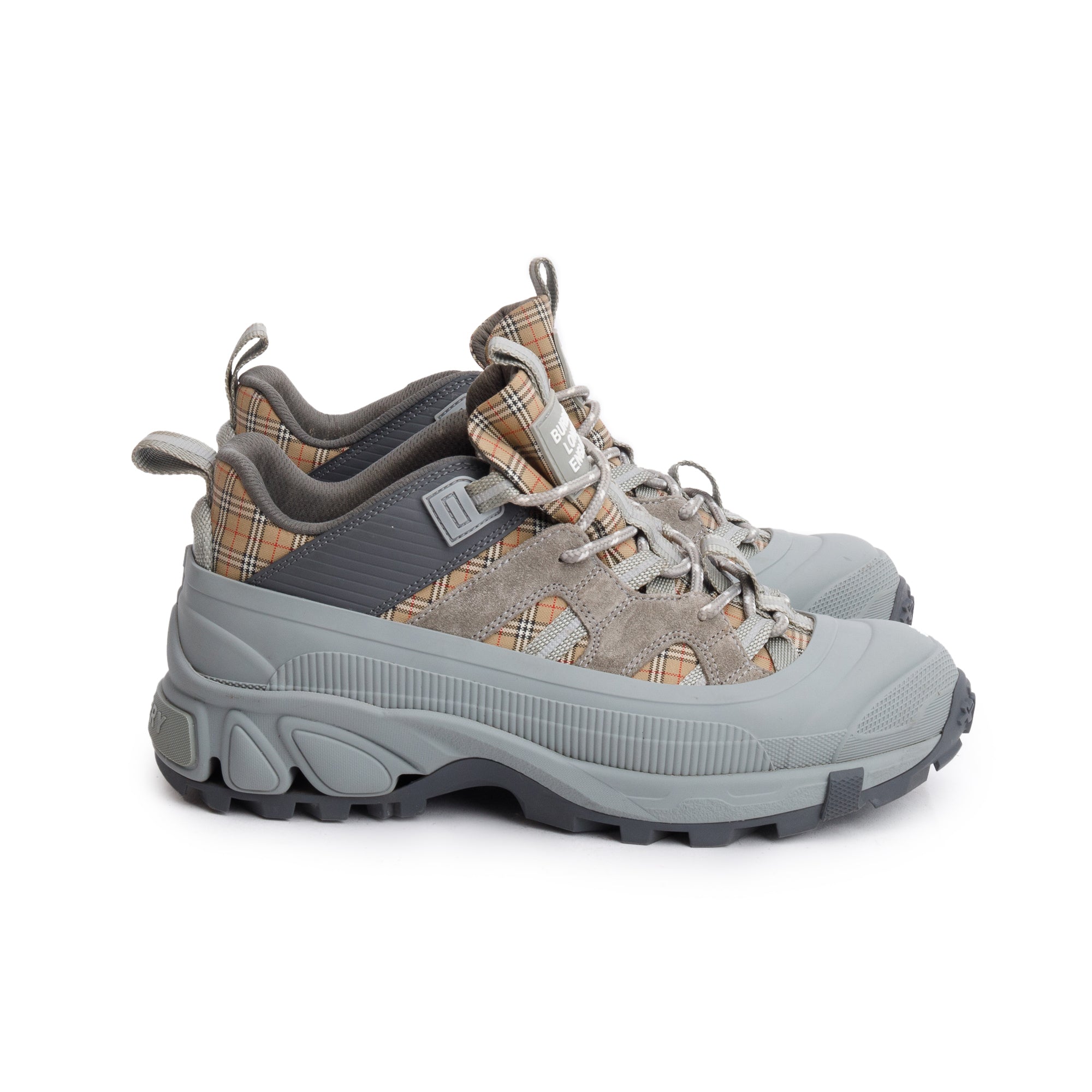 Burberry Grey Rubber House Check Canvas Arthur Sneakers, Size 39 w/ Box