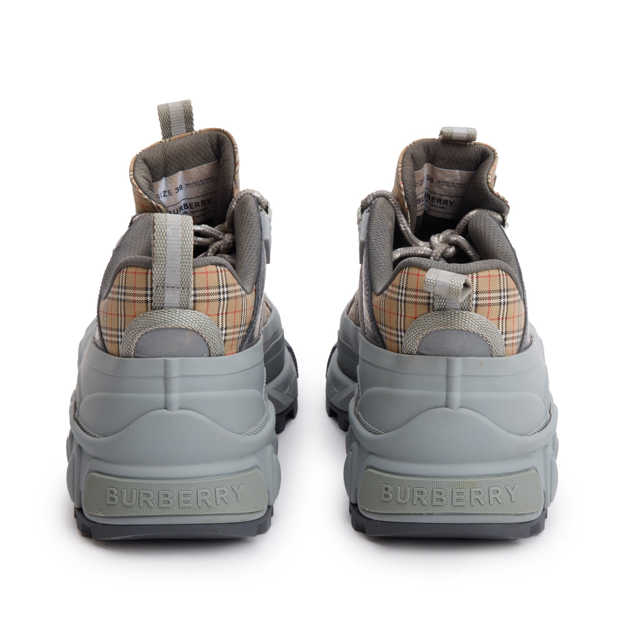 Burberry Grey Rubber House Check Canvas Arthur Sneakers, Size 39 w/ Box