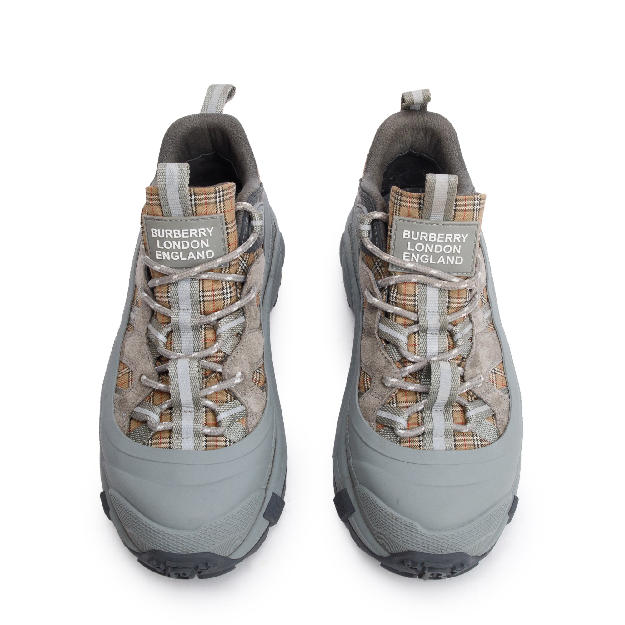 Burberry Grey Rubber House Check Canvas Arthur Sneakers, Size 39 w/ Box
