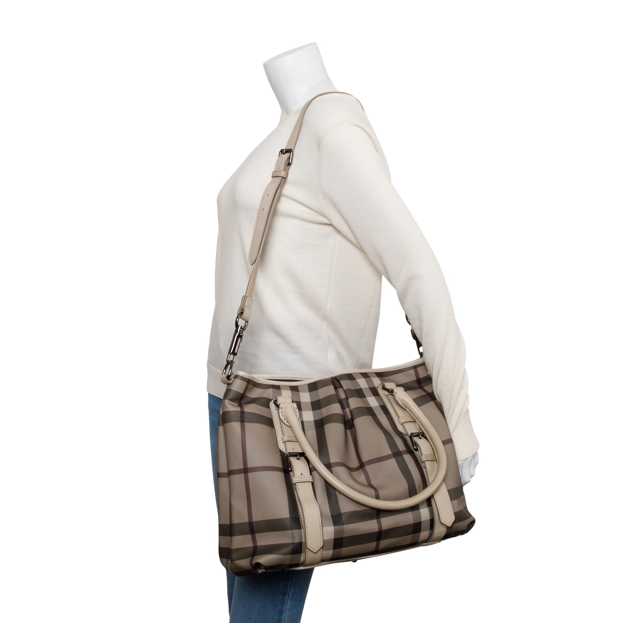 Burberry Grey Smoke Checked Medium Northfield Tote w/ Strap