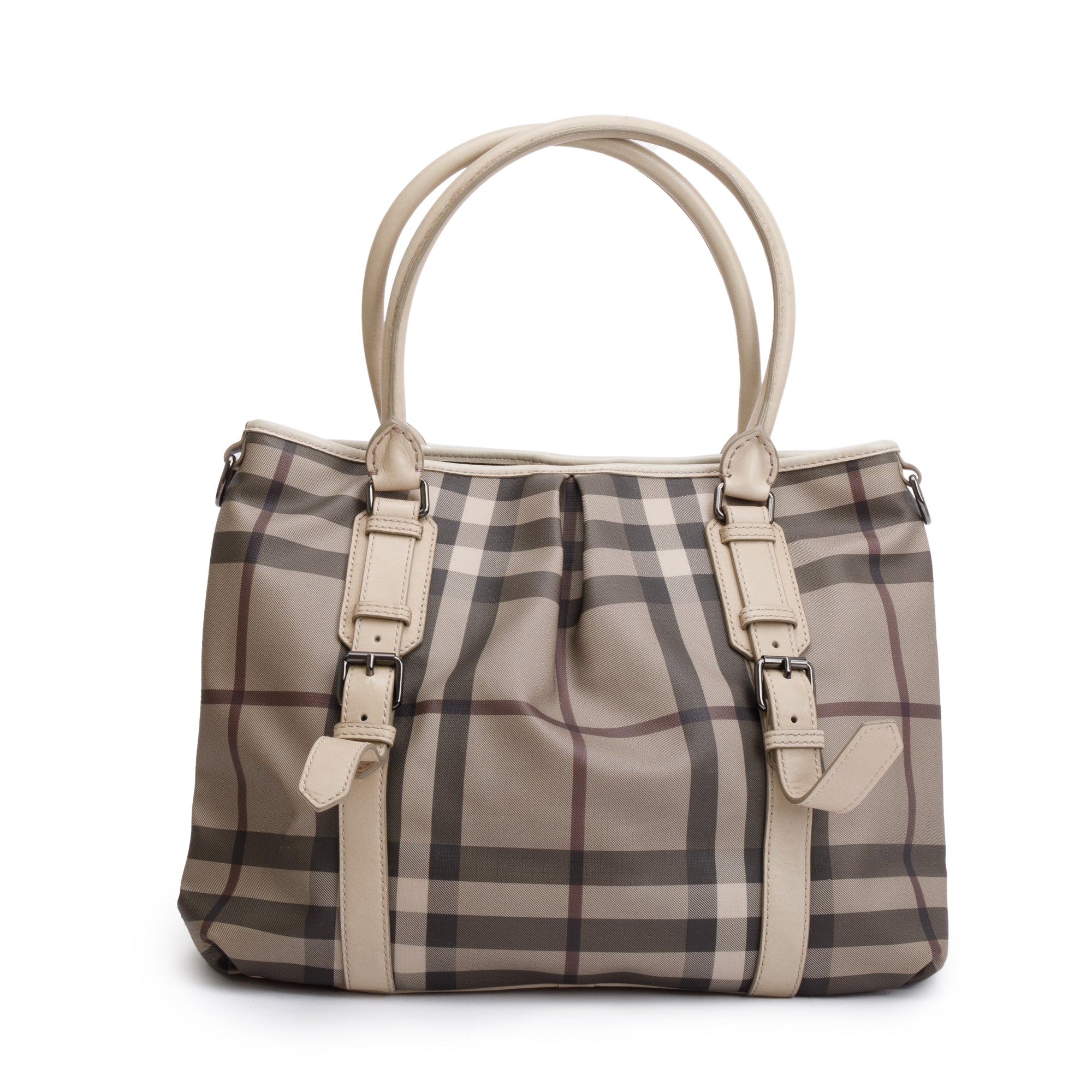 Burberry Grey Smoke Checked Medium Northfield Tote w/ Strap