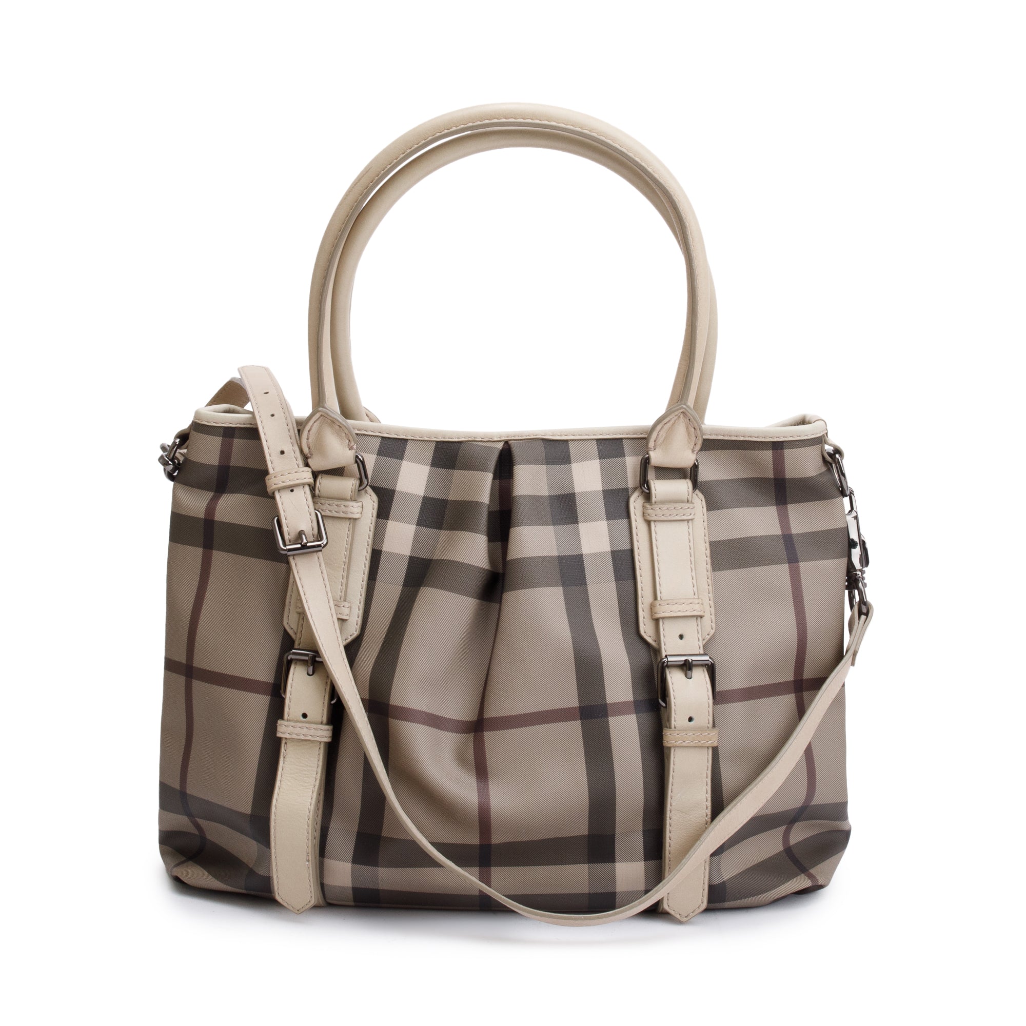 Burberry Grey Smoke Checked Medium Northfield Tote w/ Strap