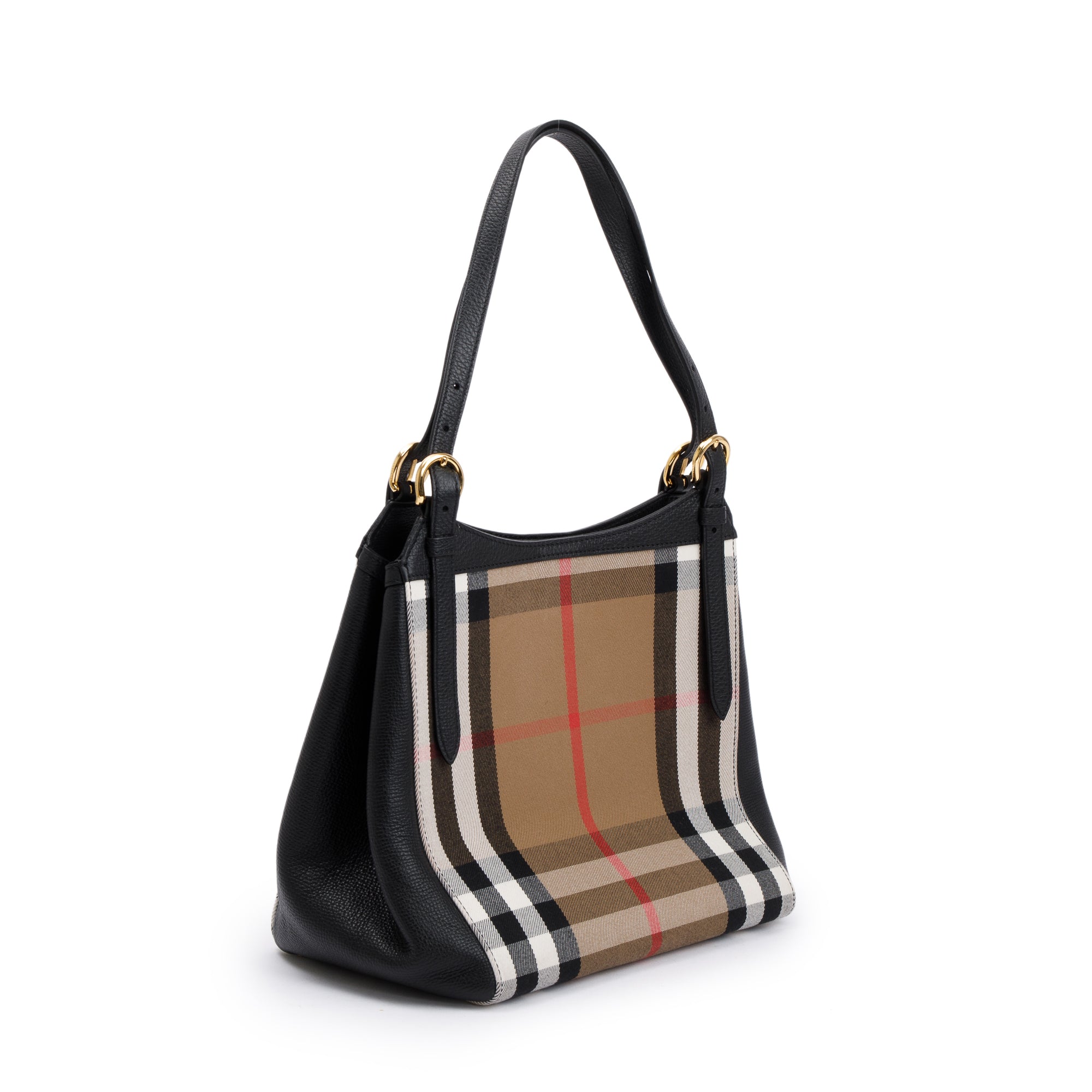Burberry Haymarket Check Black Leather Canterbury Tote