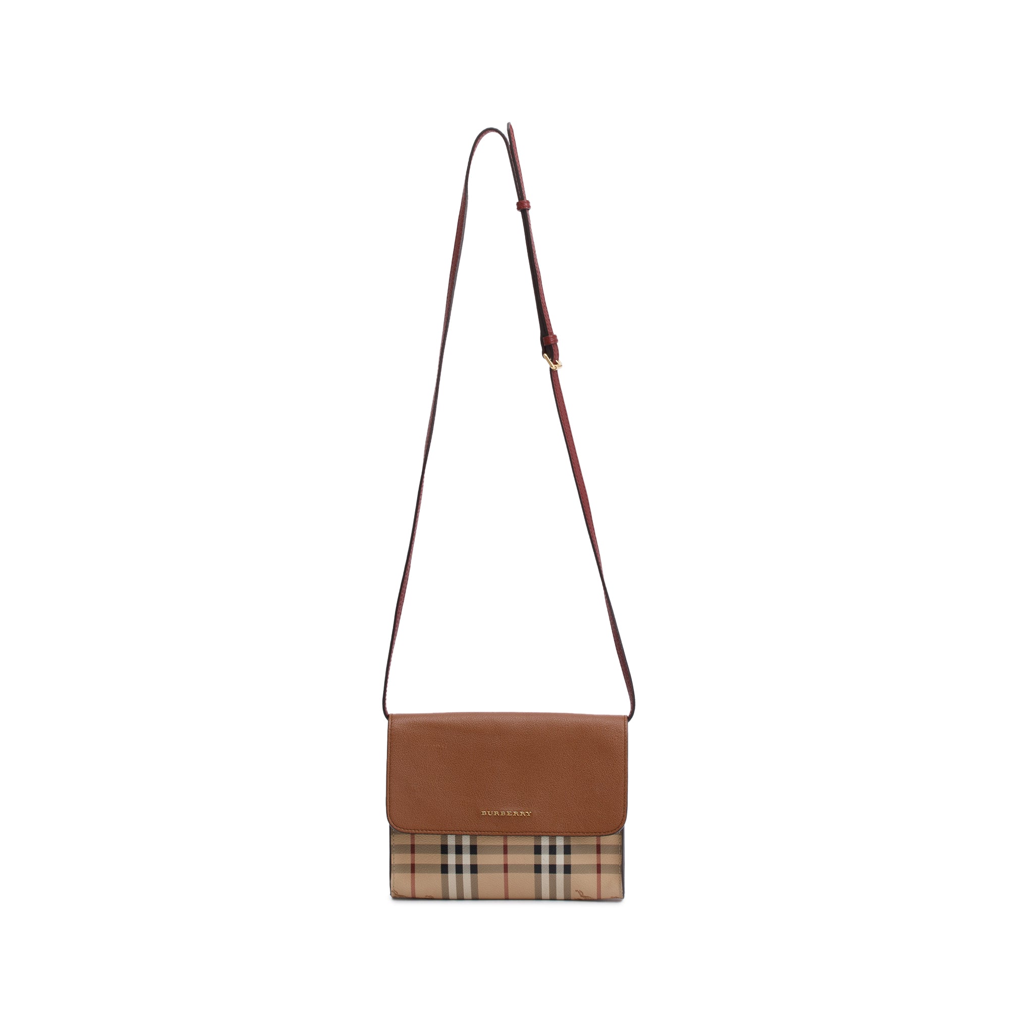 Burberry Haymarket Check Brown Leather Trimmed Small Loxley Crossbody Bag