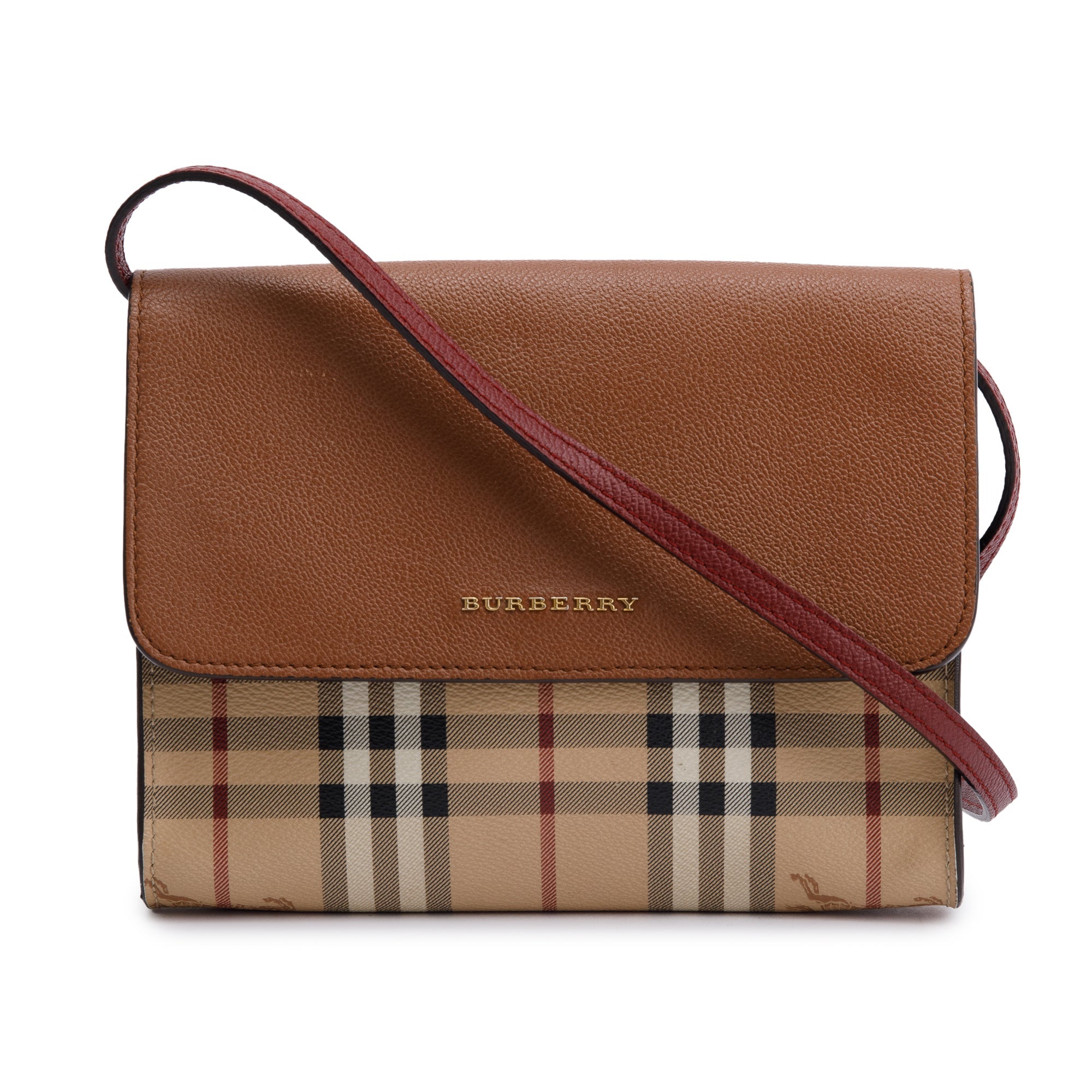 Burberry Haymarket Check Brown Leather Trimmed Small Loxley Crossbody Bag
