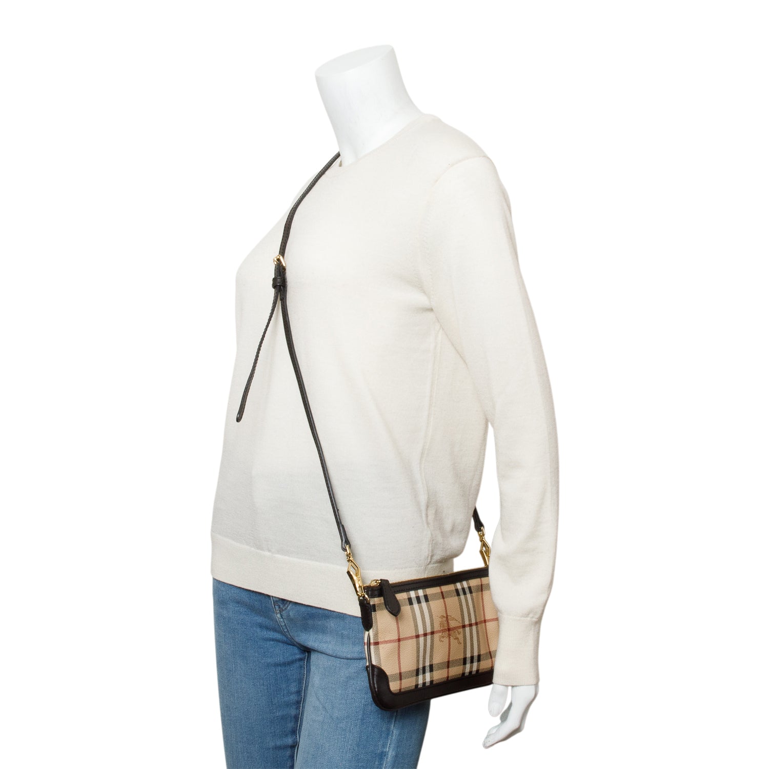Burberry Haymarket Check Brown Small Peyton Crossbody Bag