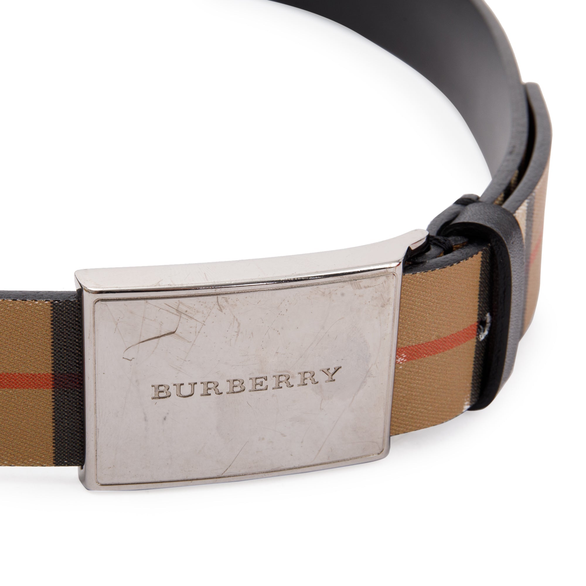 Burberry Haymarket Check and Leather Belt w/ Box
