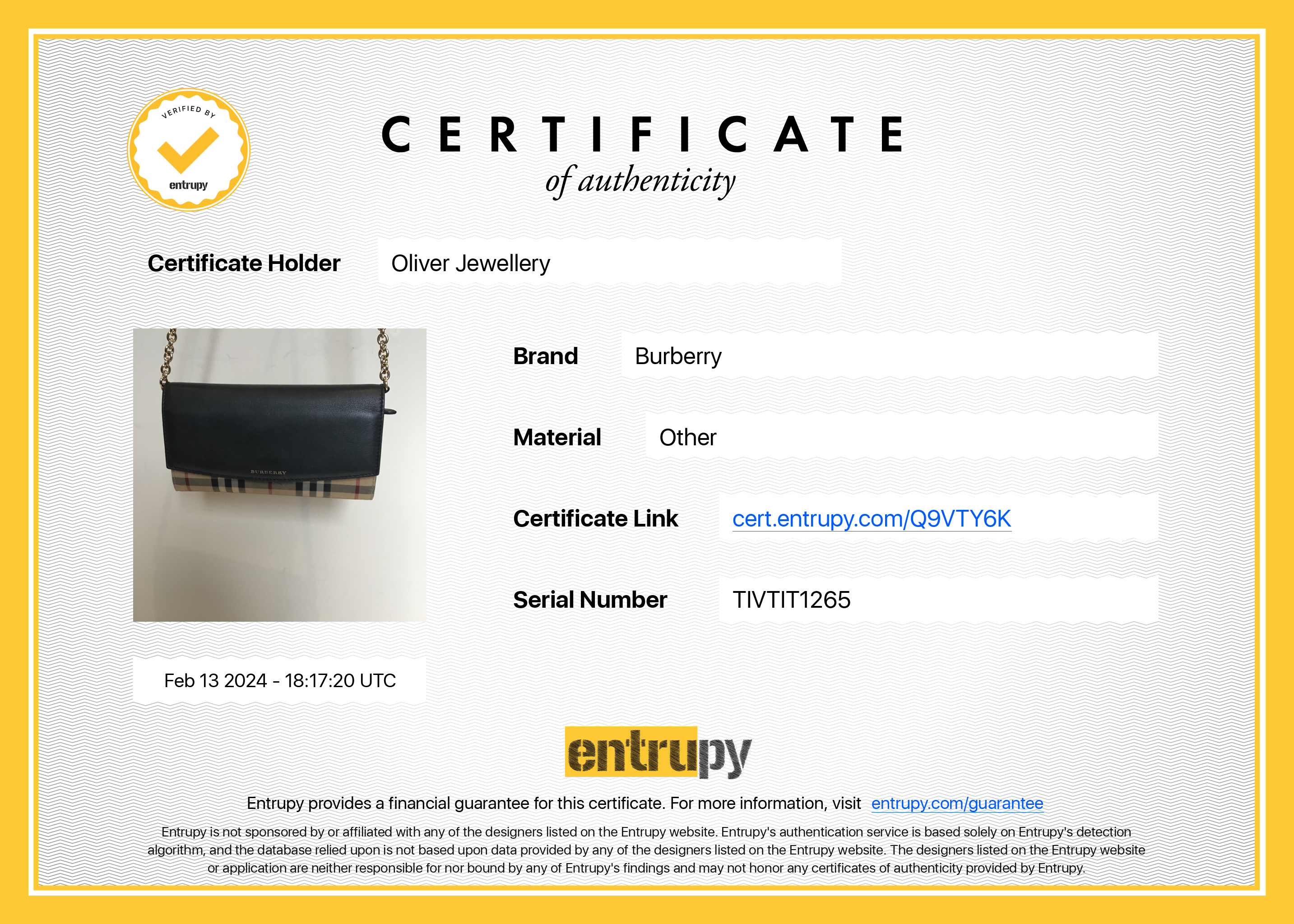 Burberry House Check Black Calfskin Leather Henley Wallet on Chain