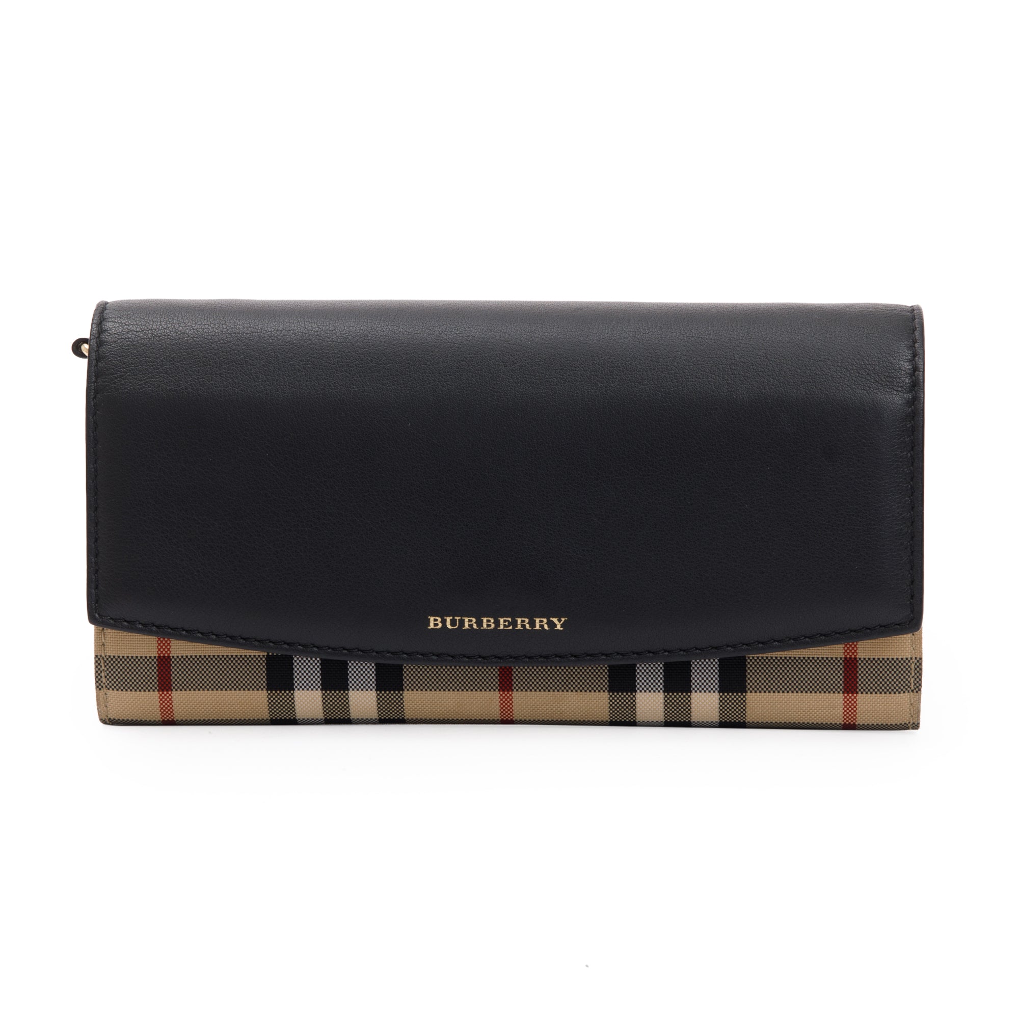 Burberry House Check Black Calfskin Leather Henley Wallet on Chain
