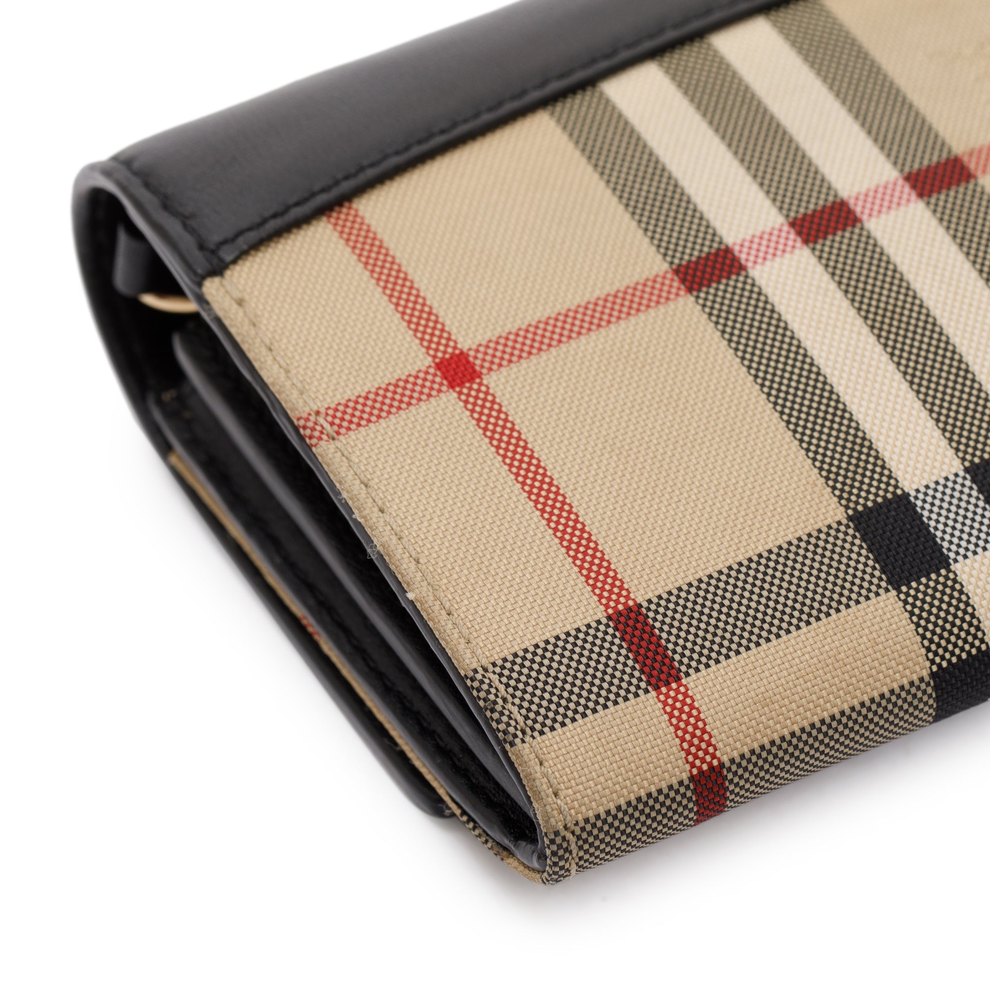 Burberry House Check Black Calfskin Leather Henley Wallet on Chain