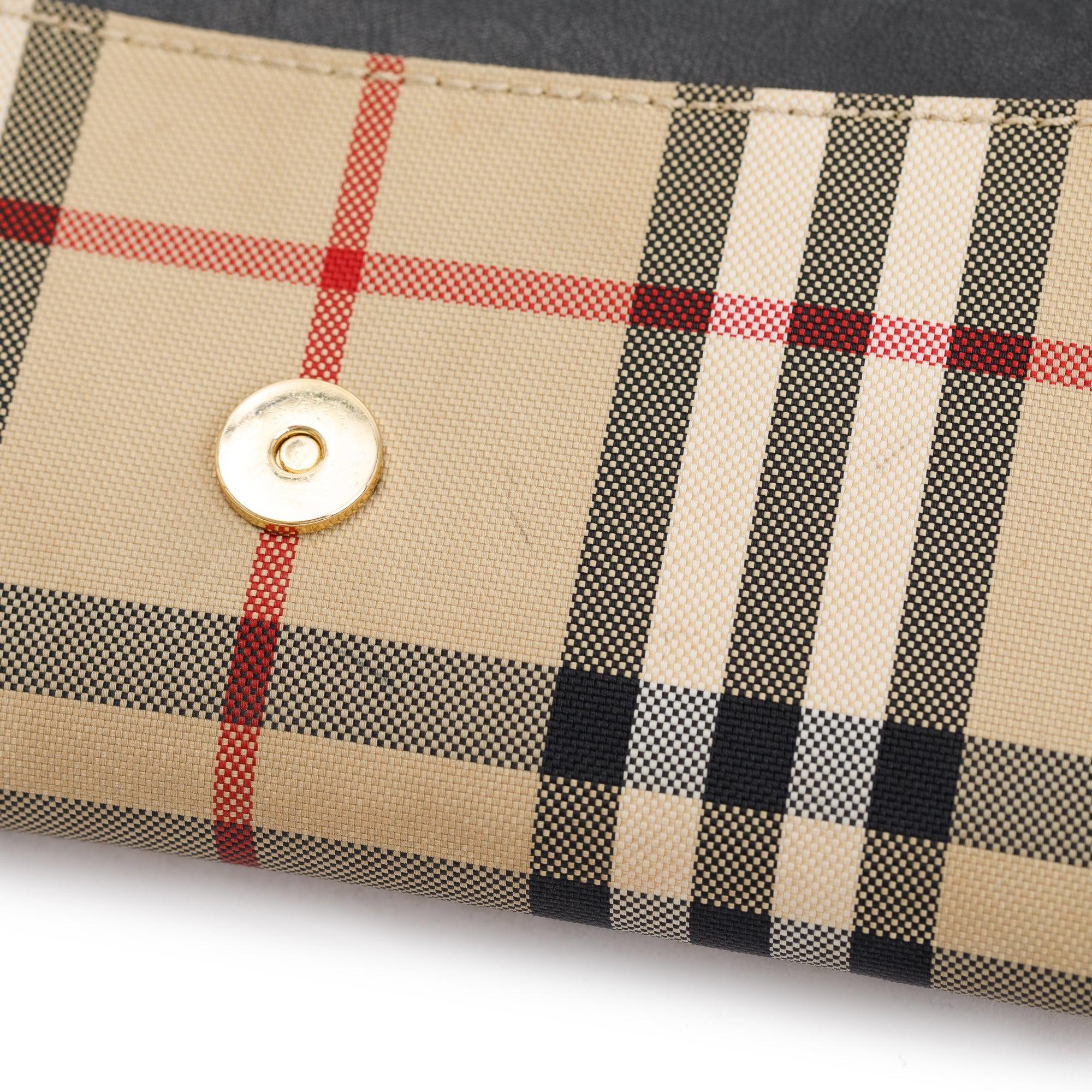 Burberry House Check Black Calfskin Leather Henley Wallet on Chain