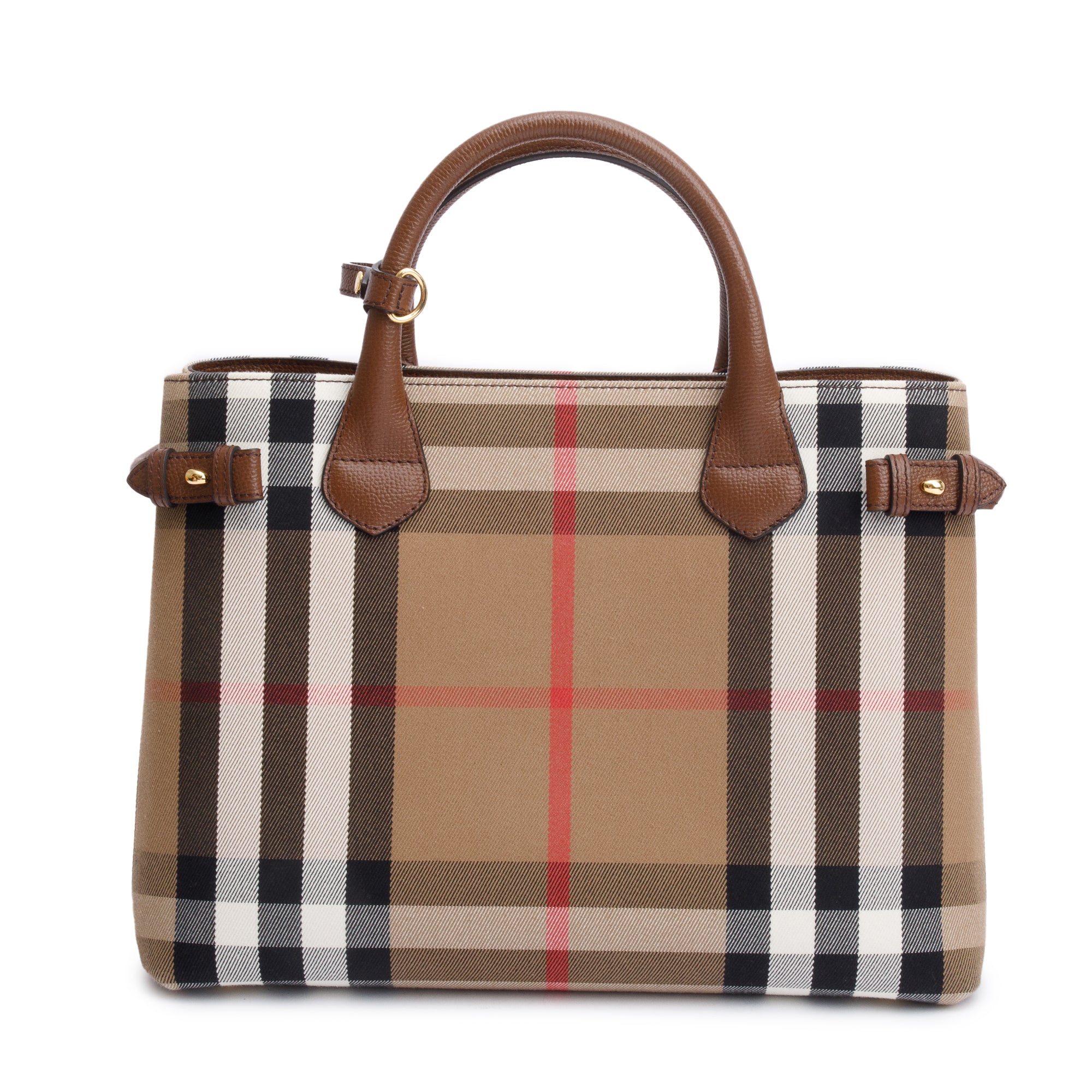Burberry House Check Brown Leather Trim Medium Banner Tote w/ Strap