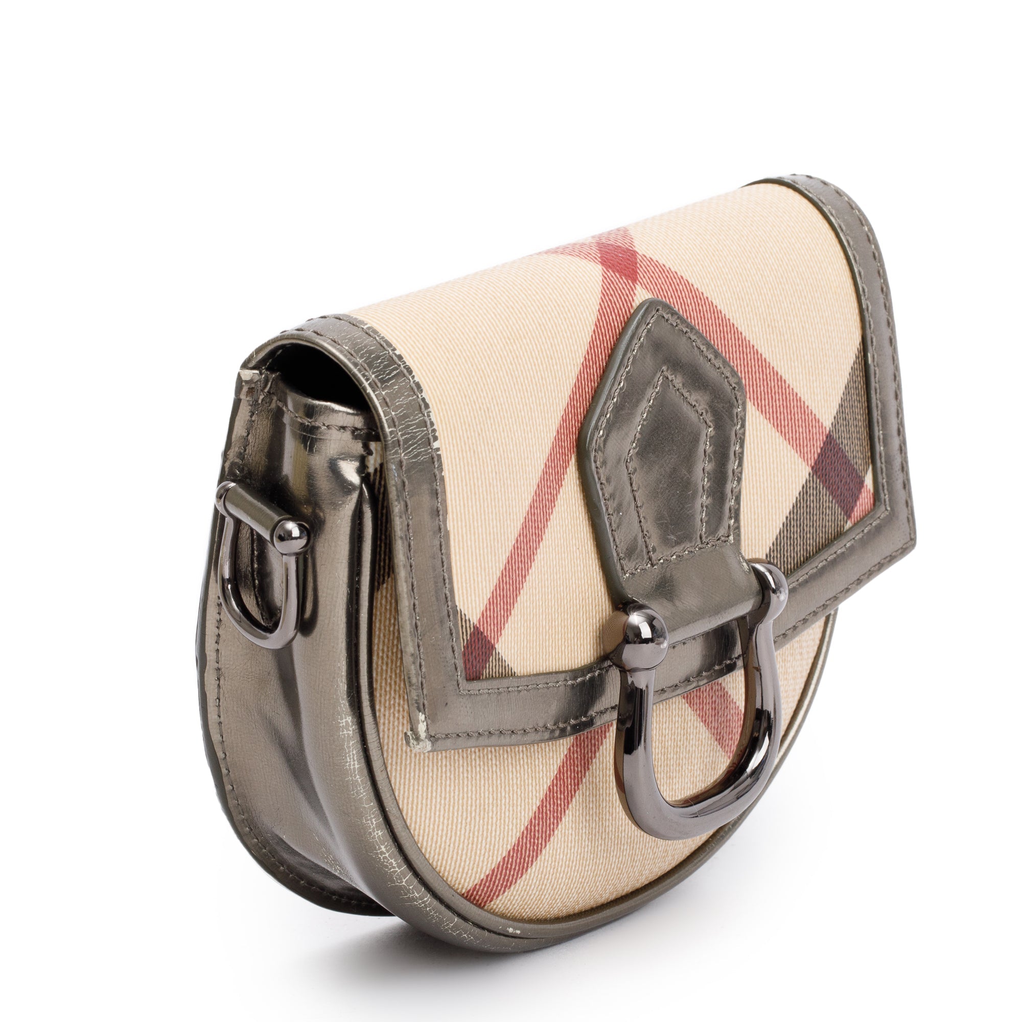 Burberry House Check Metallic Leather Trimmed Mini Crossbody Bag