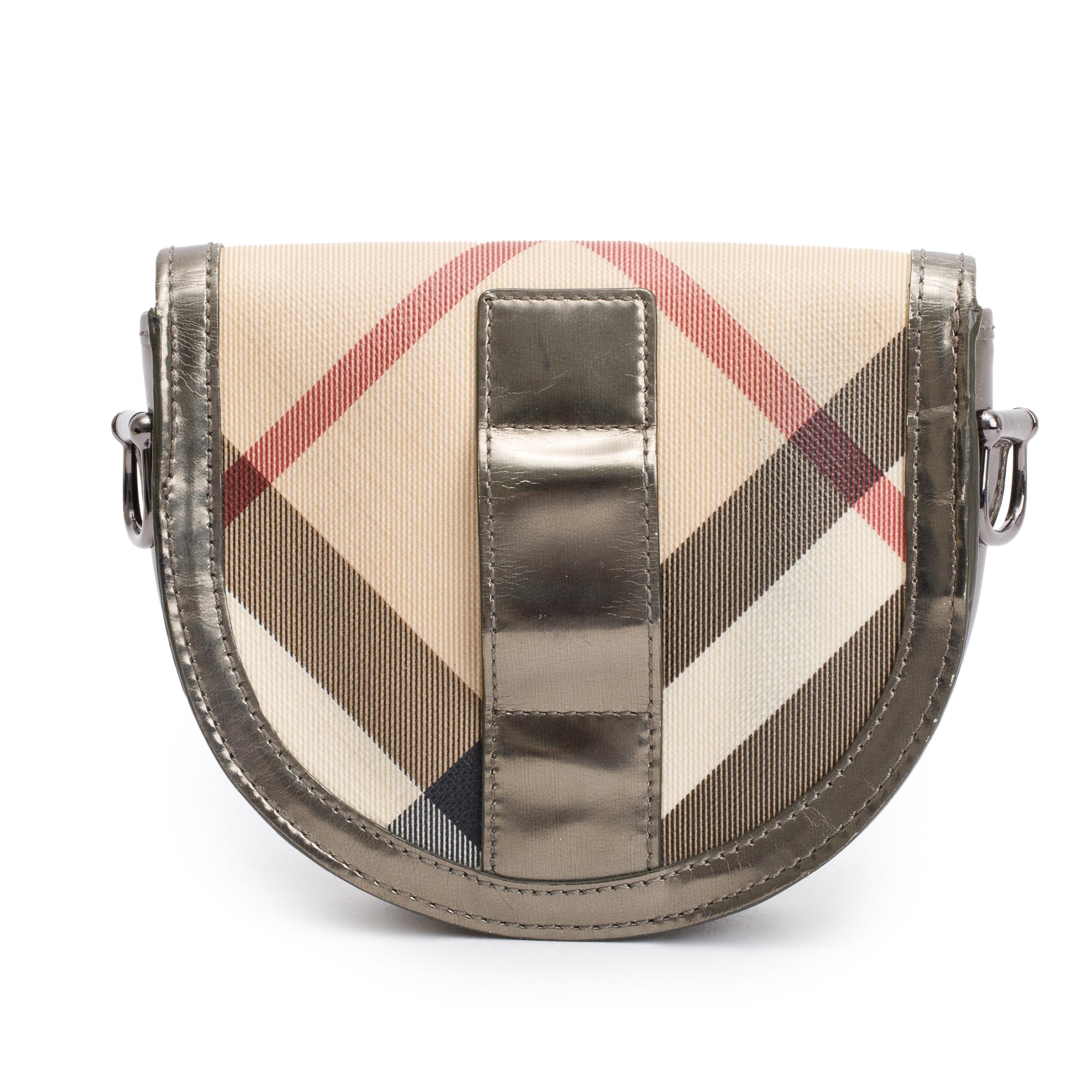 Burberry House Check Metallic Leather Trimmed Mini Crossbody Bag