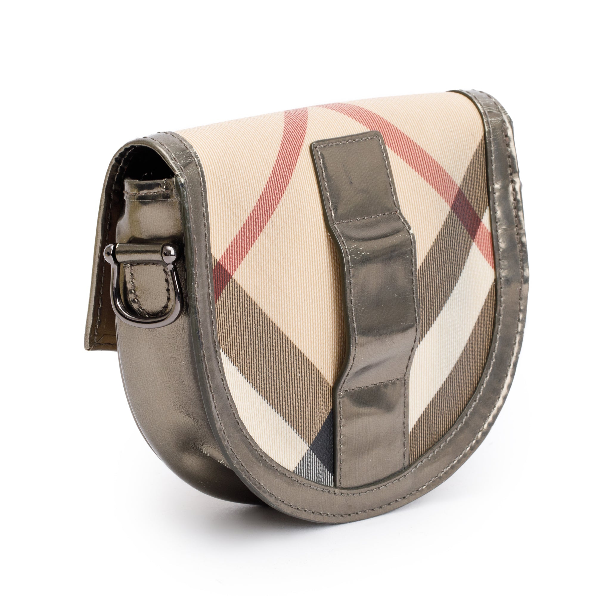 Burberry House Check Metallic Leather Trimmed Mini Crossbody Bag