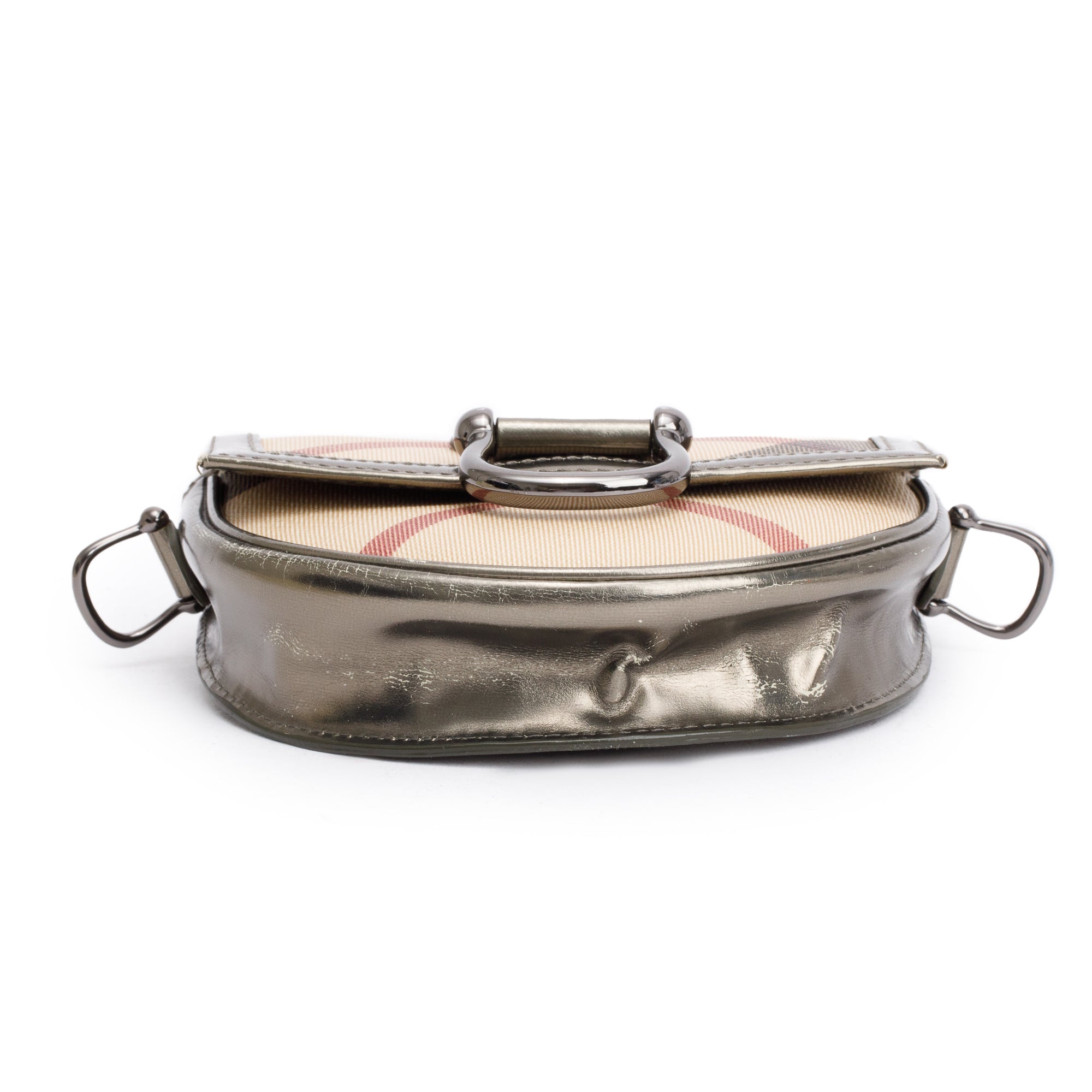 Burberry House Check Metallic Leather Trimmed Mini Crossbody Bag