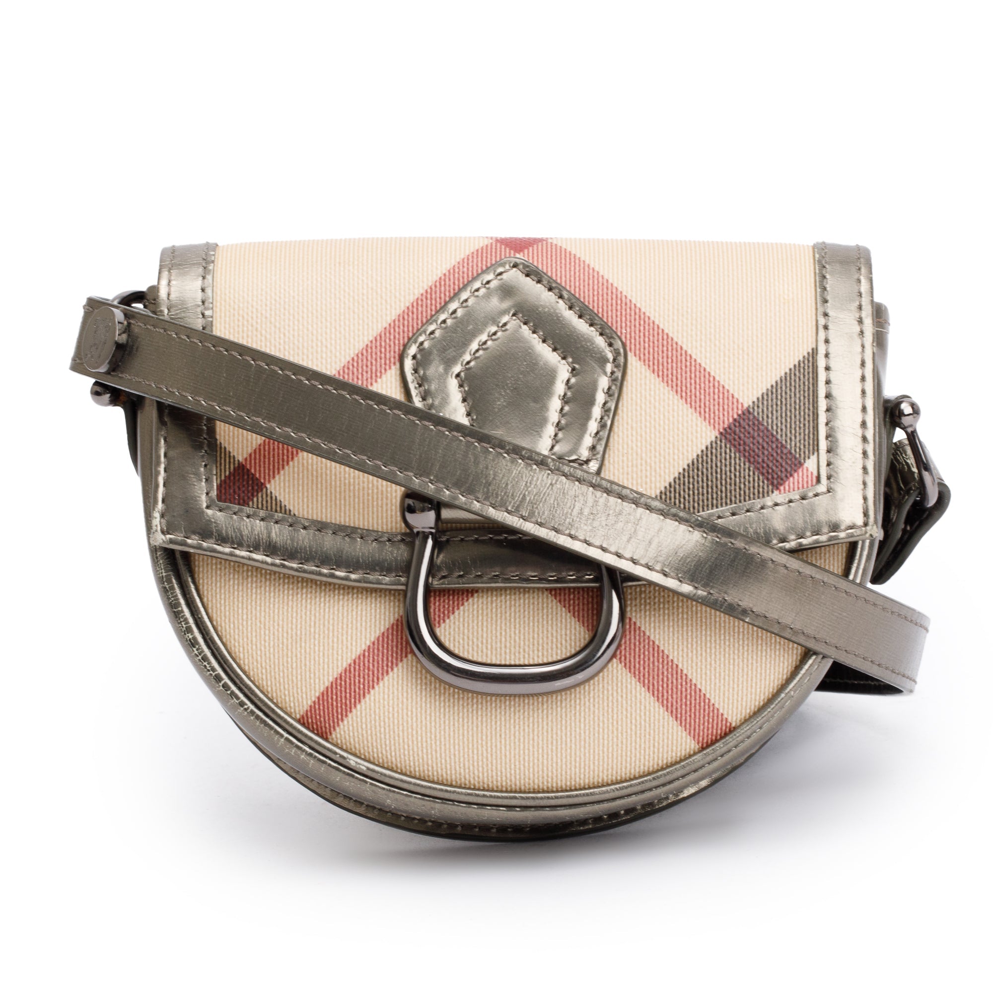 Burberry House Check Metallic Leather Trimmed Mini Crossbody Bag