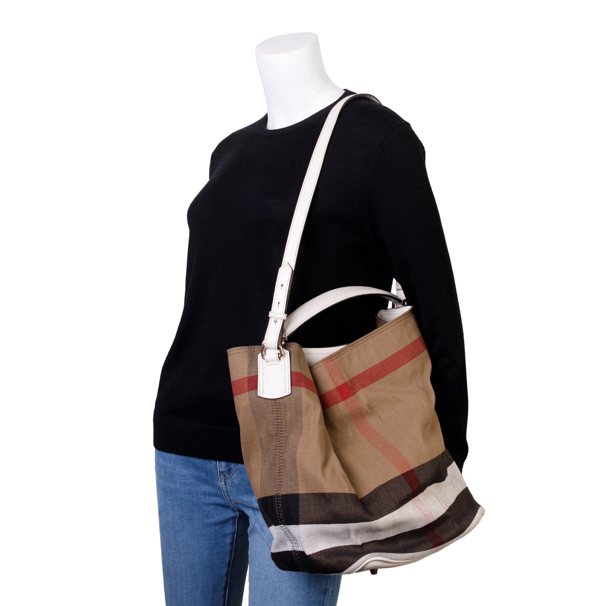 Burberry House Check Susanna Bucket Bag w/ Strap & Pouch