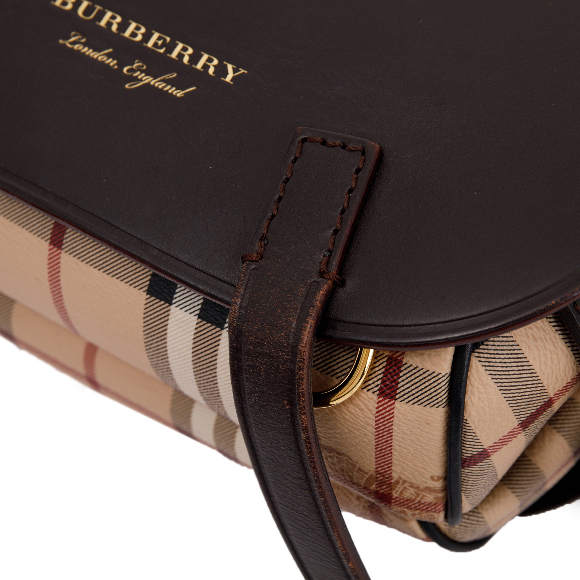 Burberry Large Leather & Haymarket Check Bridle Saddle Bag