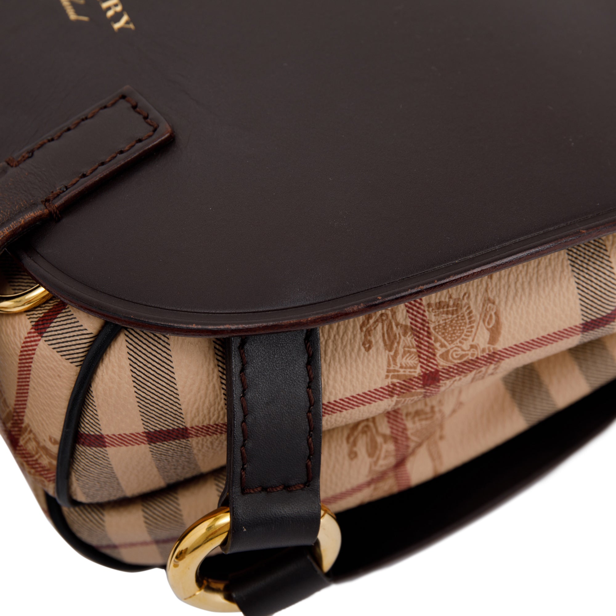 Burberry Large Leather & Haymarket Check Bridle Saddle Bag