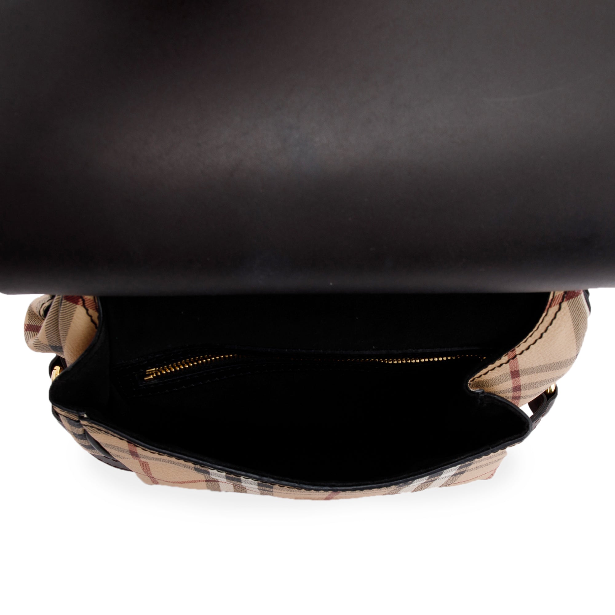 Burberry Large Leather & Haymarket Check Bridle Saddle Bag