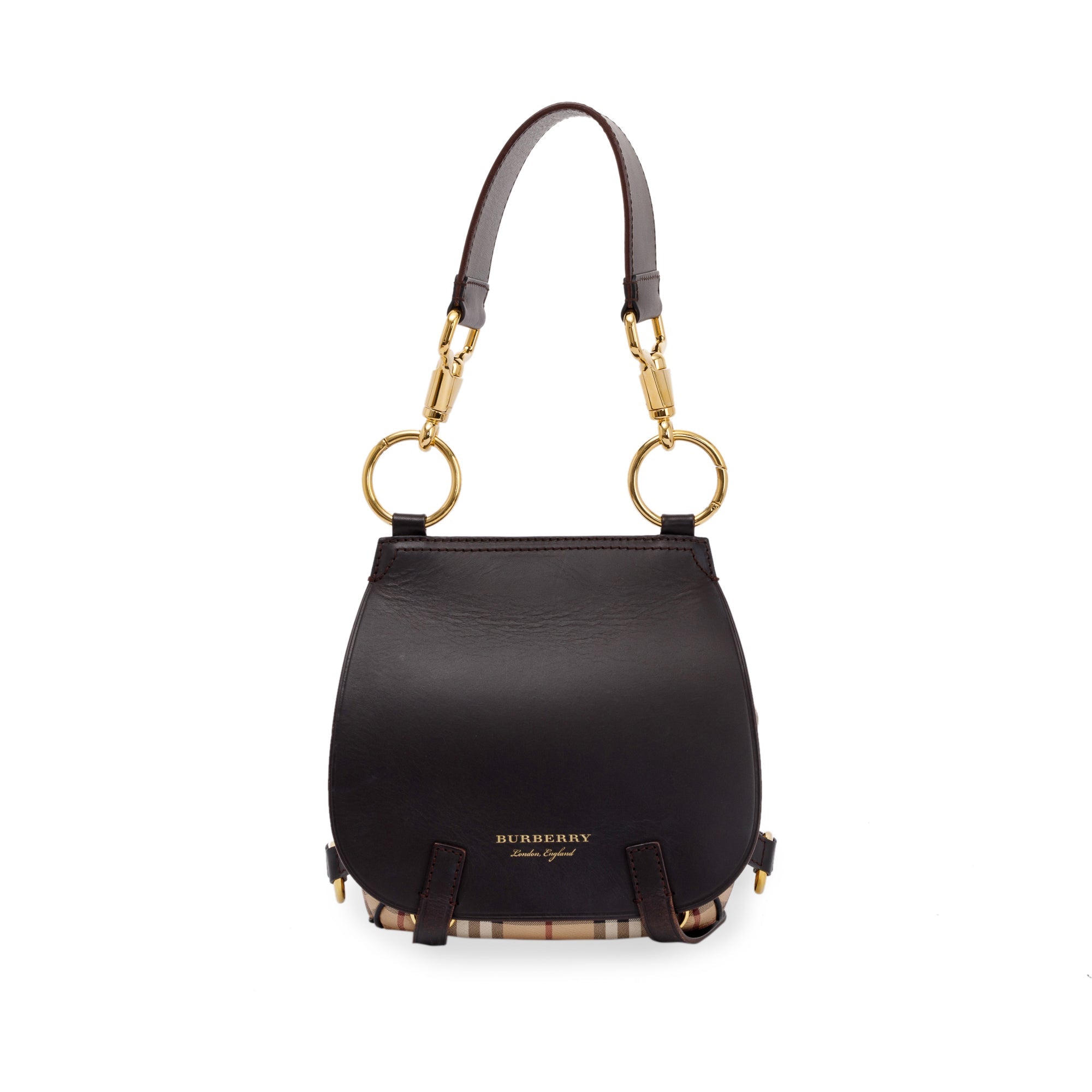 Burberry Large Leather & Haymarket Check Bridle Saddle Bag