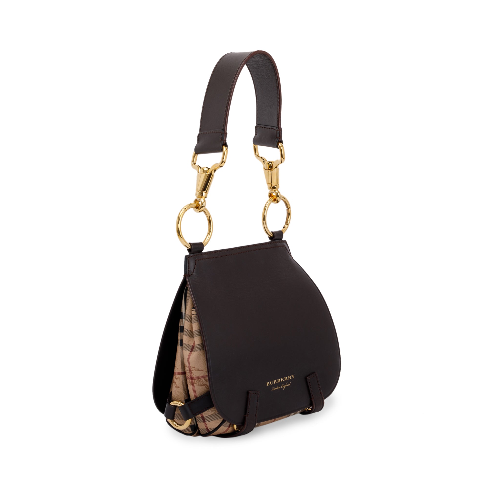 Burberry Large Leather & Haymarket Check Bridle Saddle Bag