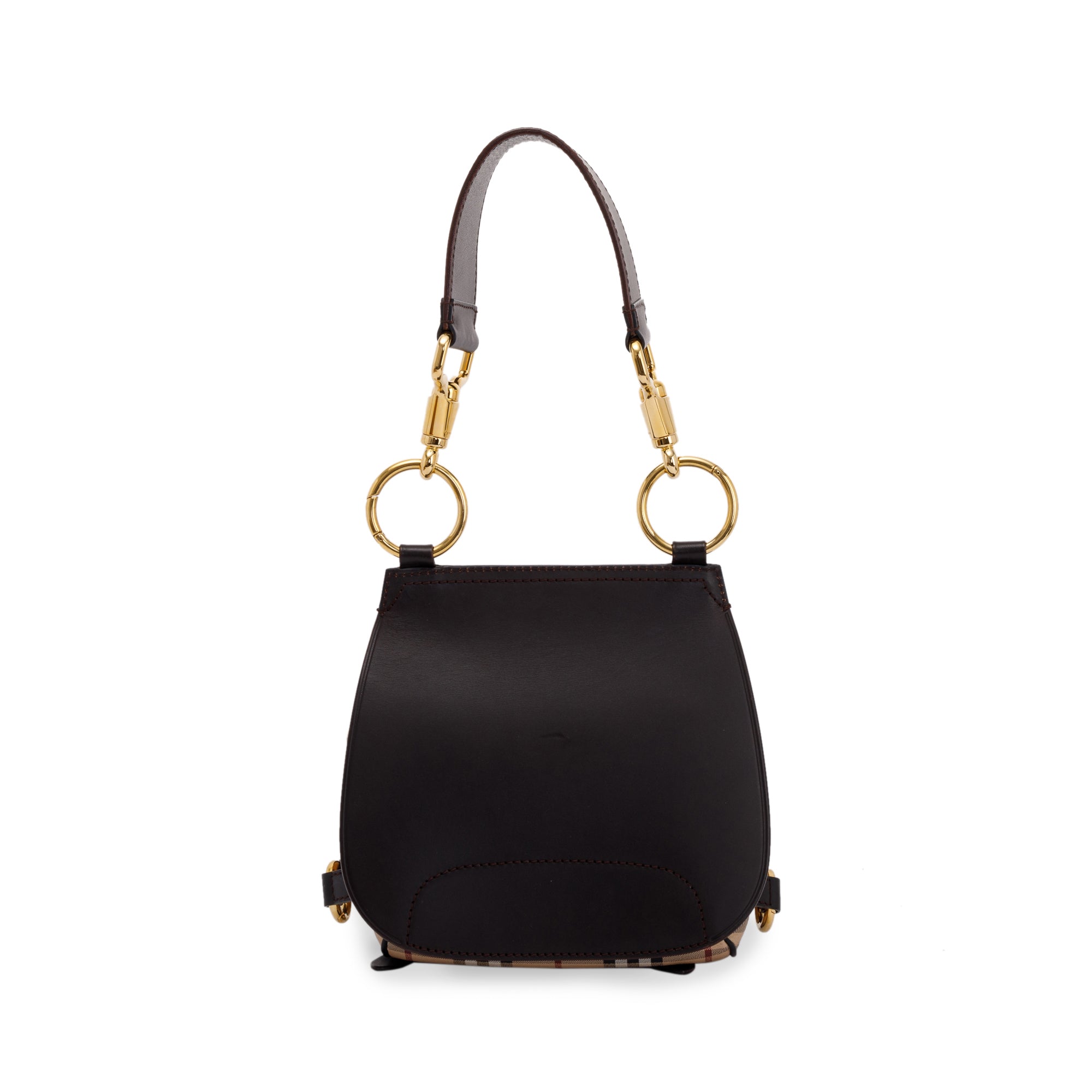 Burberry Large Leather & Haymarket Check Bridle Saddle Bag