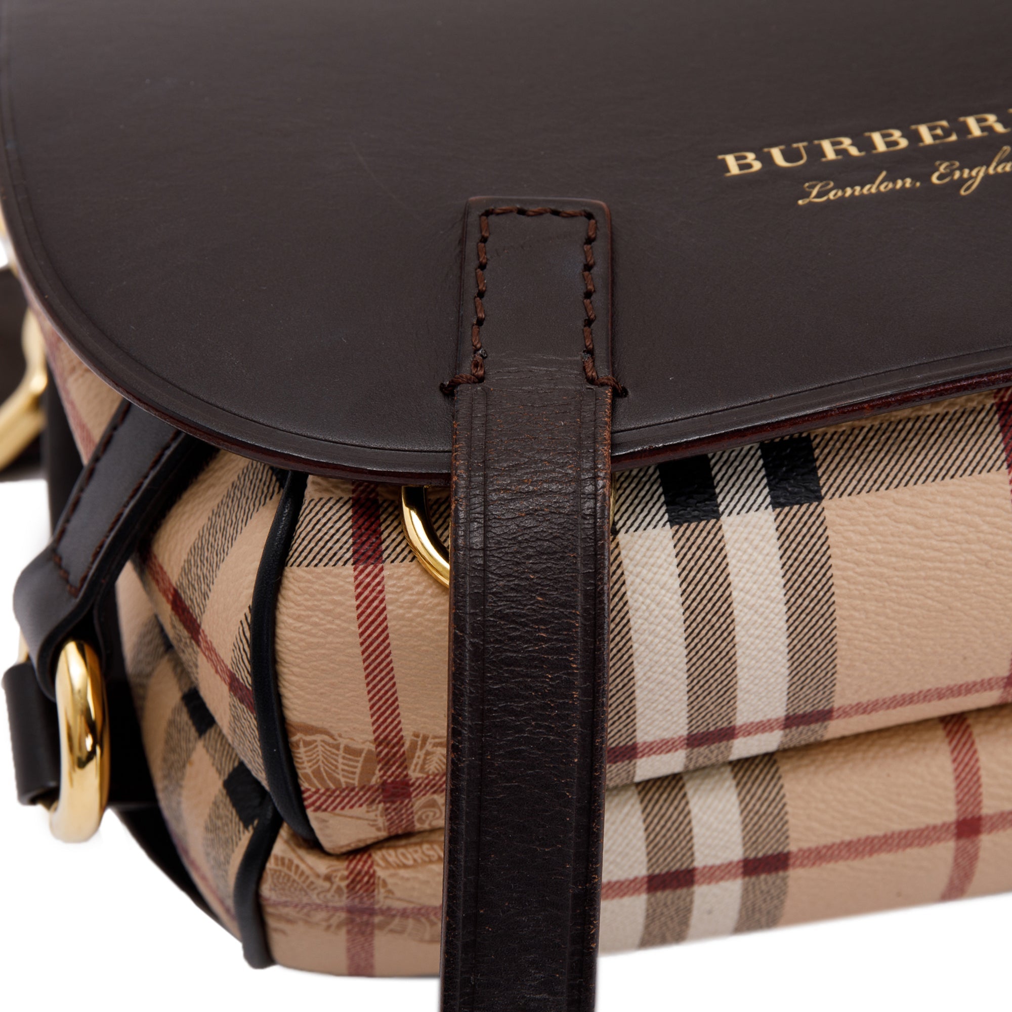 Burberry Large Leather & Haymarket Check Bridle Saddle Bag