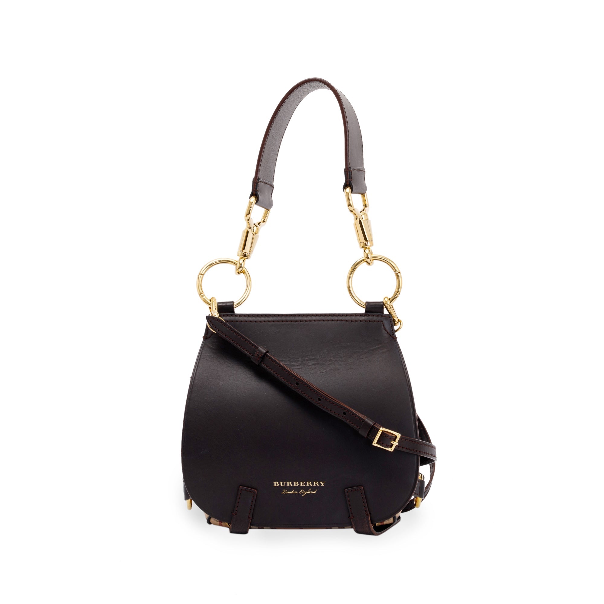 Burberry Large Leather & Haymarket Check Bridle Saddle Bag