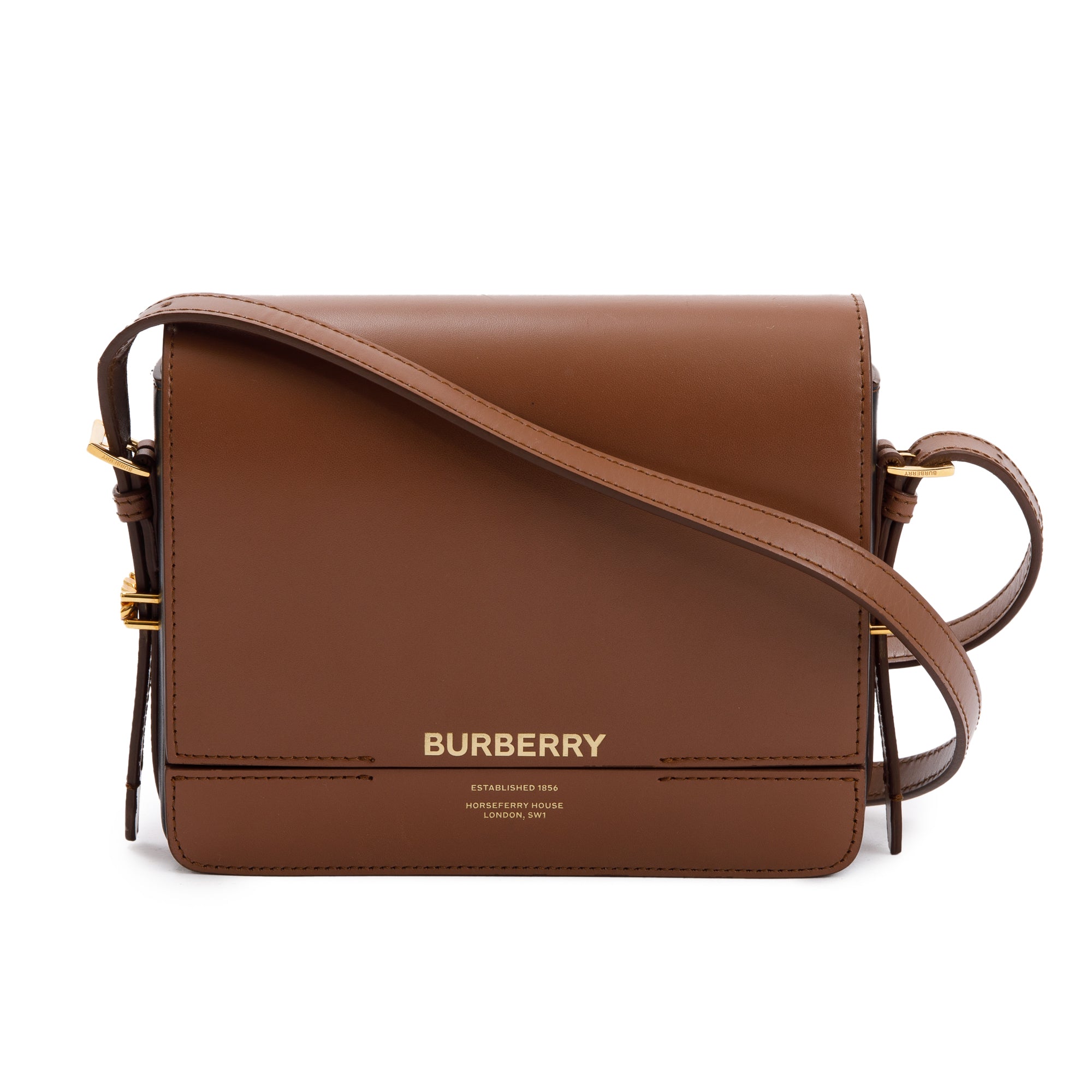 Burberry Malt Brown & Black Calfskin Leather Small Grace Bag w/ Box & Receipt
