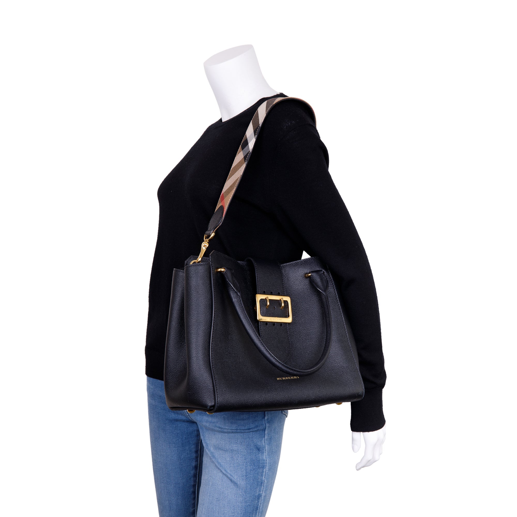 Burberry Medium Leather Buckle Tote w/ Strap