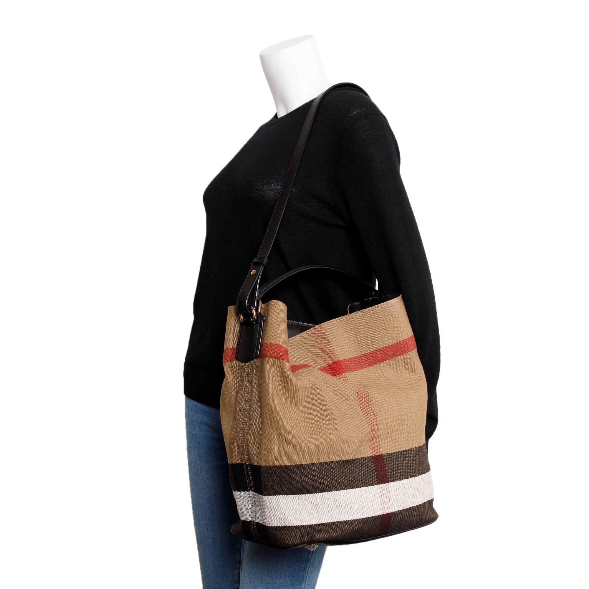 Burberry Mega Check Medium Ashby Hobo Bag w/ Strap & Pouch