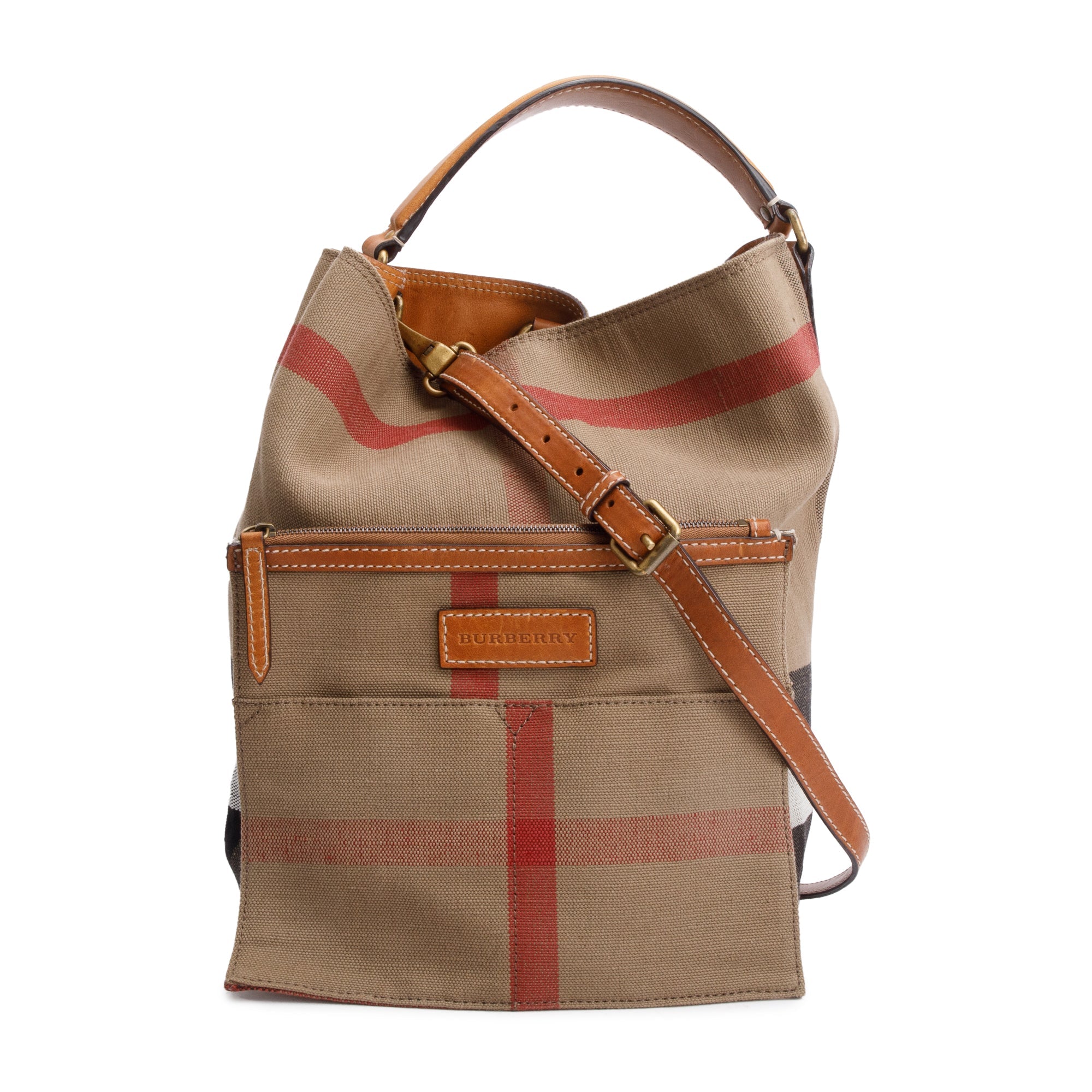 Burberry Mega Check Medium Ashby Hobo Bag w/ Strap & Pouch