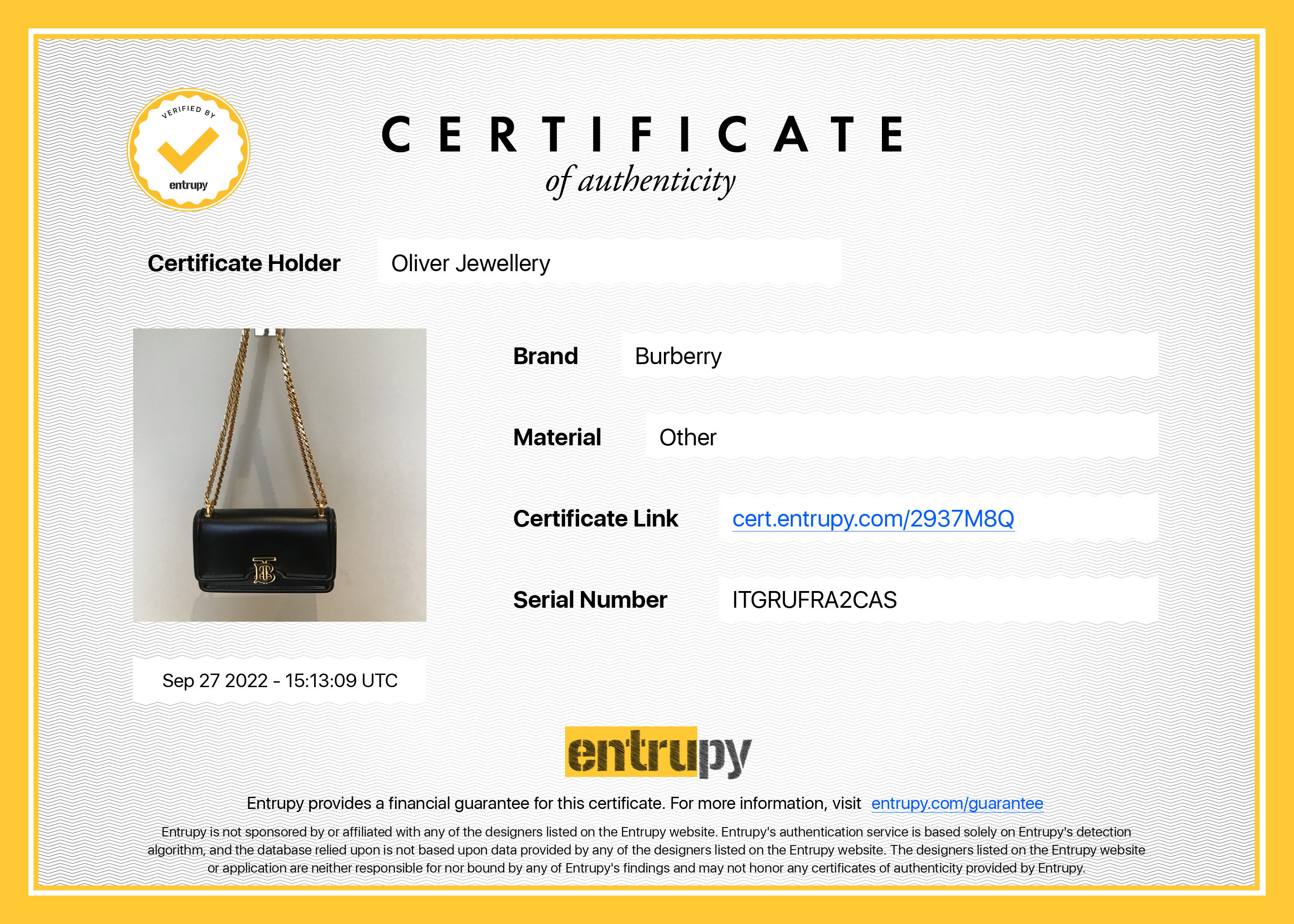 Burberry Mini Black Leather Chain TB Crossbody Bag