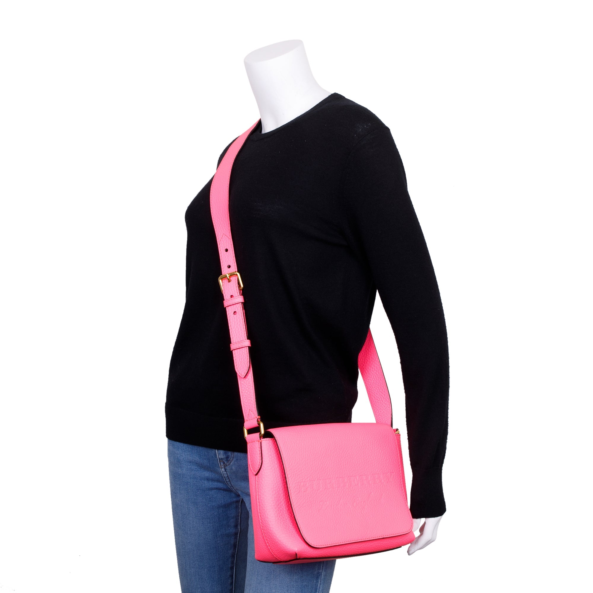 Burberry Neon Pink Calfskin Leather Small Burleigh Crossbody Bag