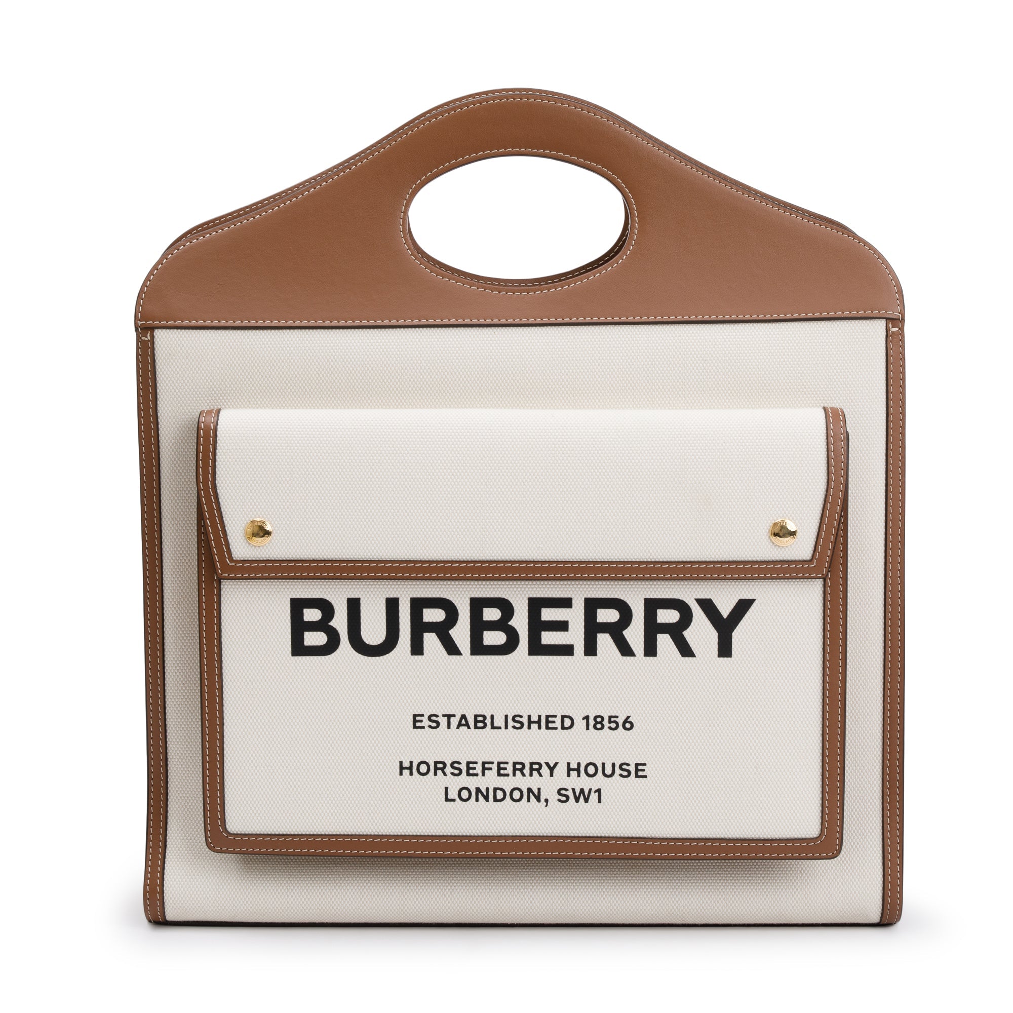 Burberry Neutral Canvas and Brown Leather Medium Pocket Bag w/ Strap