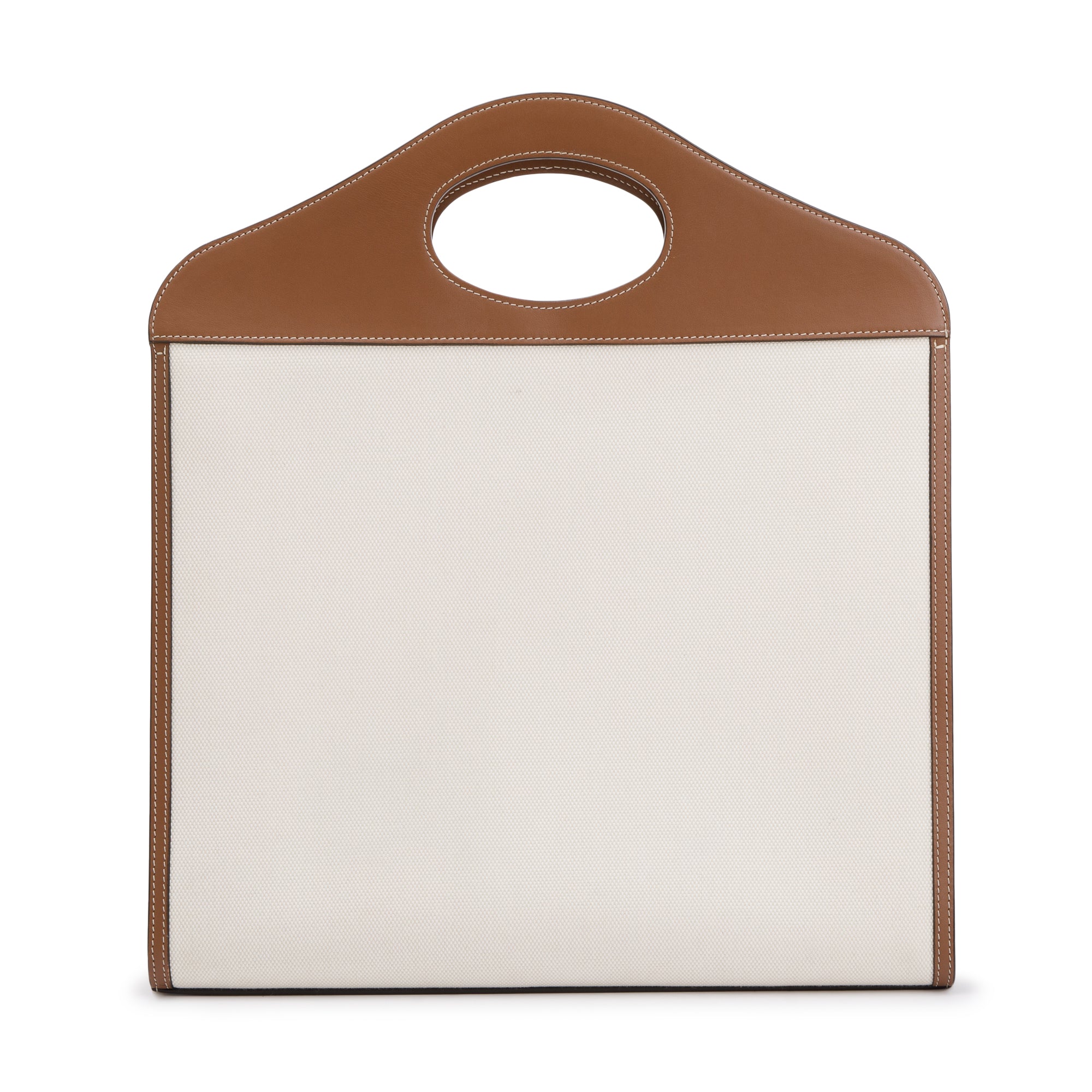 Burberry Neutral Canvas and Brown Leather Medium Pocket Bag w/ Strap