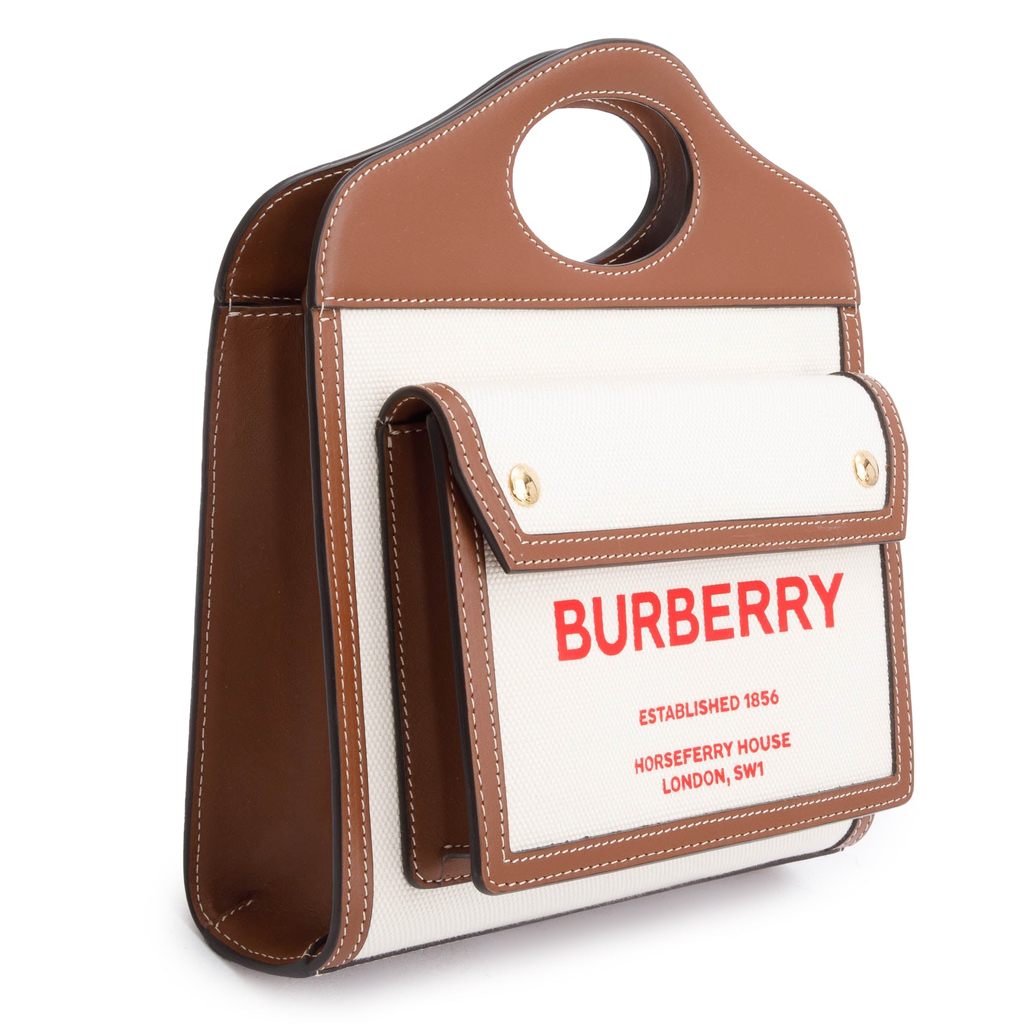 Burberry Neutral Canvas and Brown Leather Mini Pocket Bag w/ Strap & Box