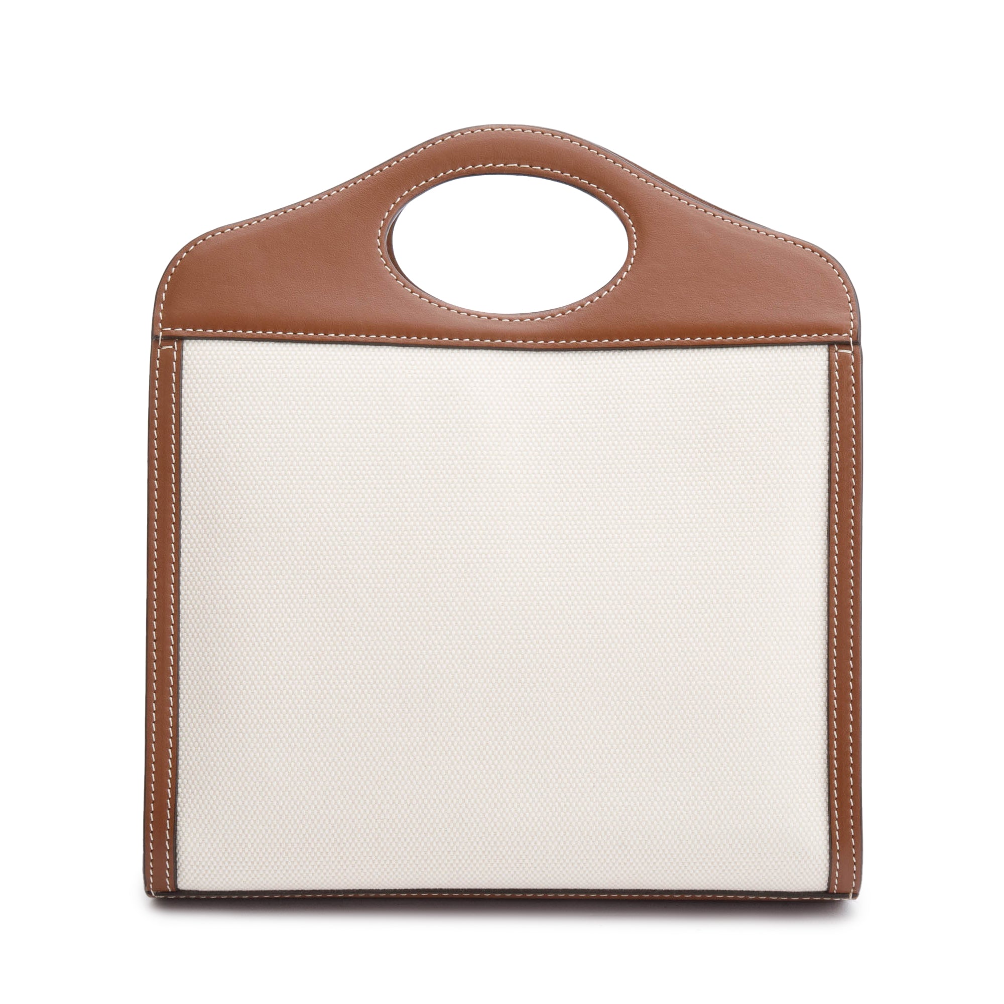 Burberry Neutral Canvas and Brown Leather Mini Pocket Bag w/ Strap & Box