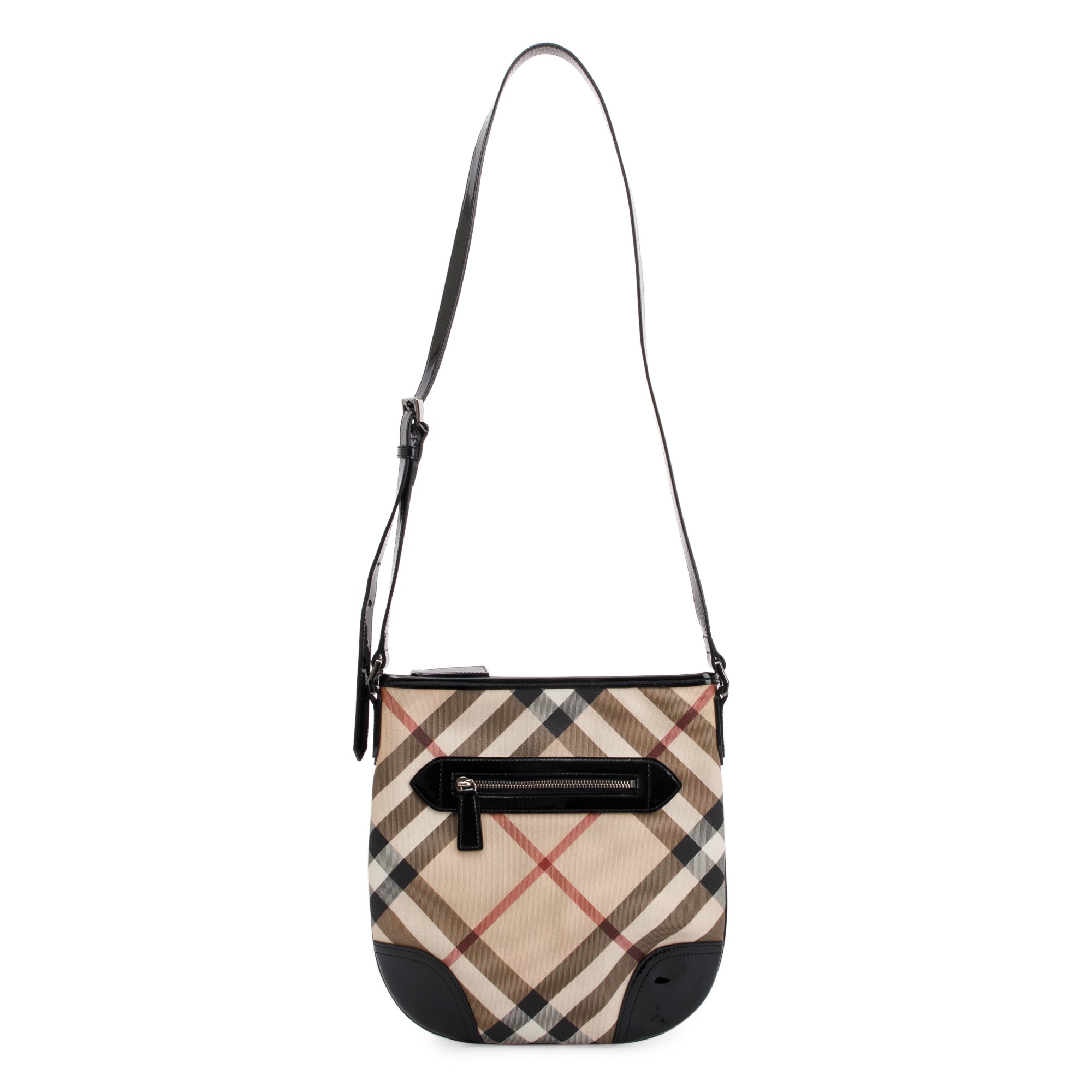 Burberry Nova Check Black Patent Leather Trimmed Dryden Crossbody Bag
