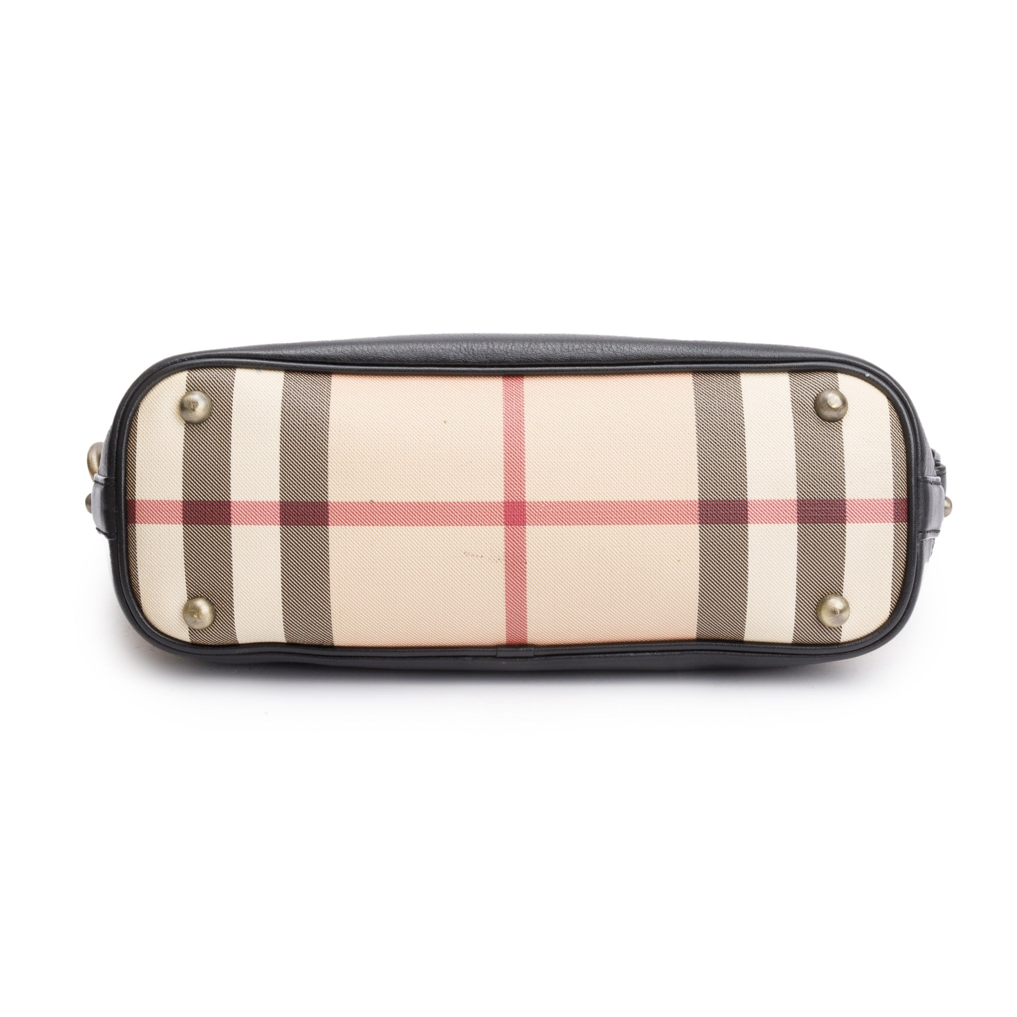 Burberry Nova Check Canvas Black Leather Trim Hobo Bag