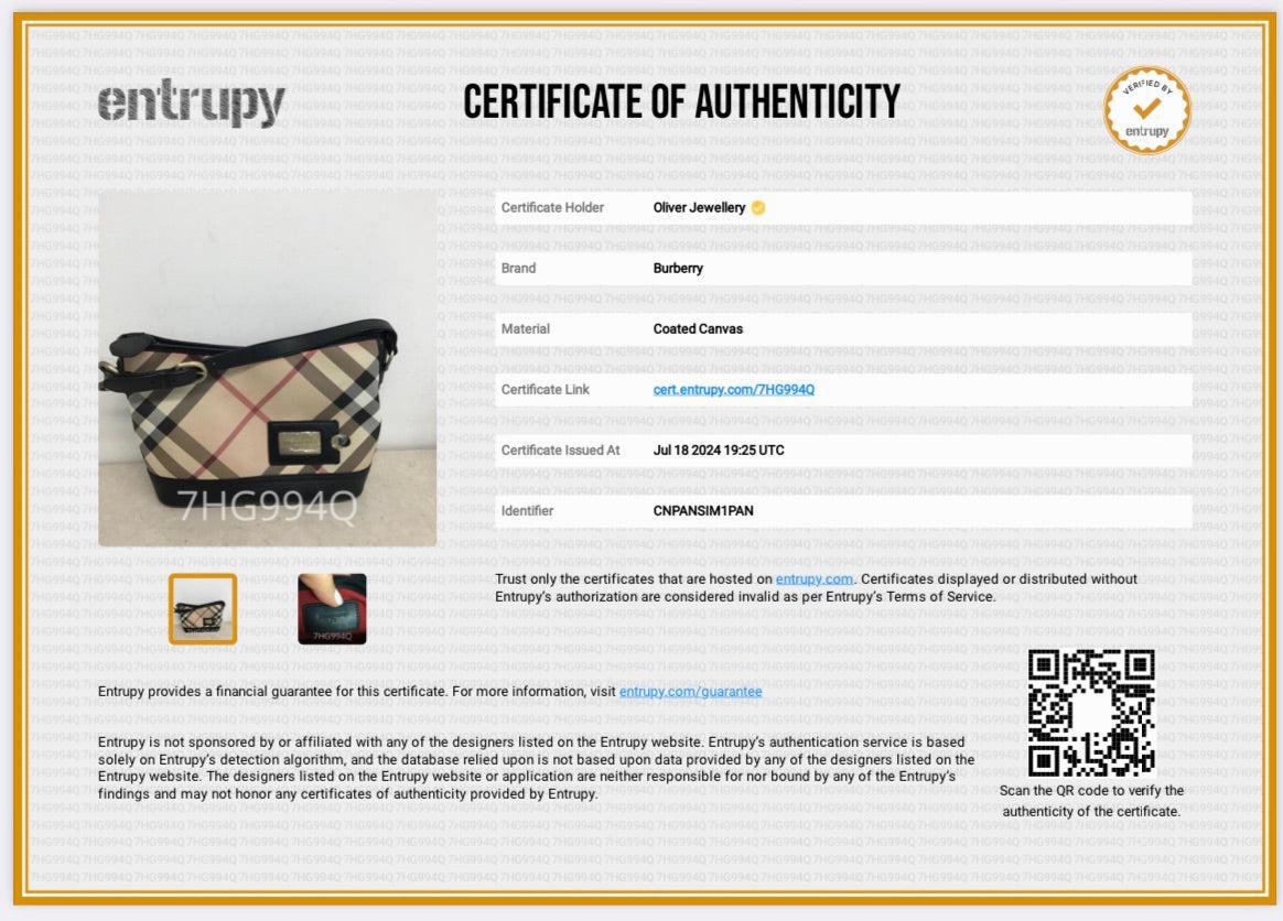 Burberry Nova Check Canvas Black Leather Trim Hobo Bag