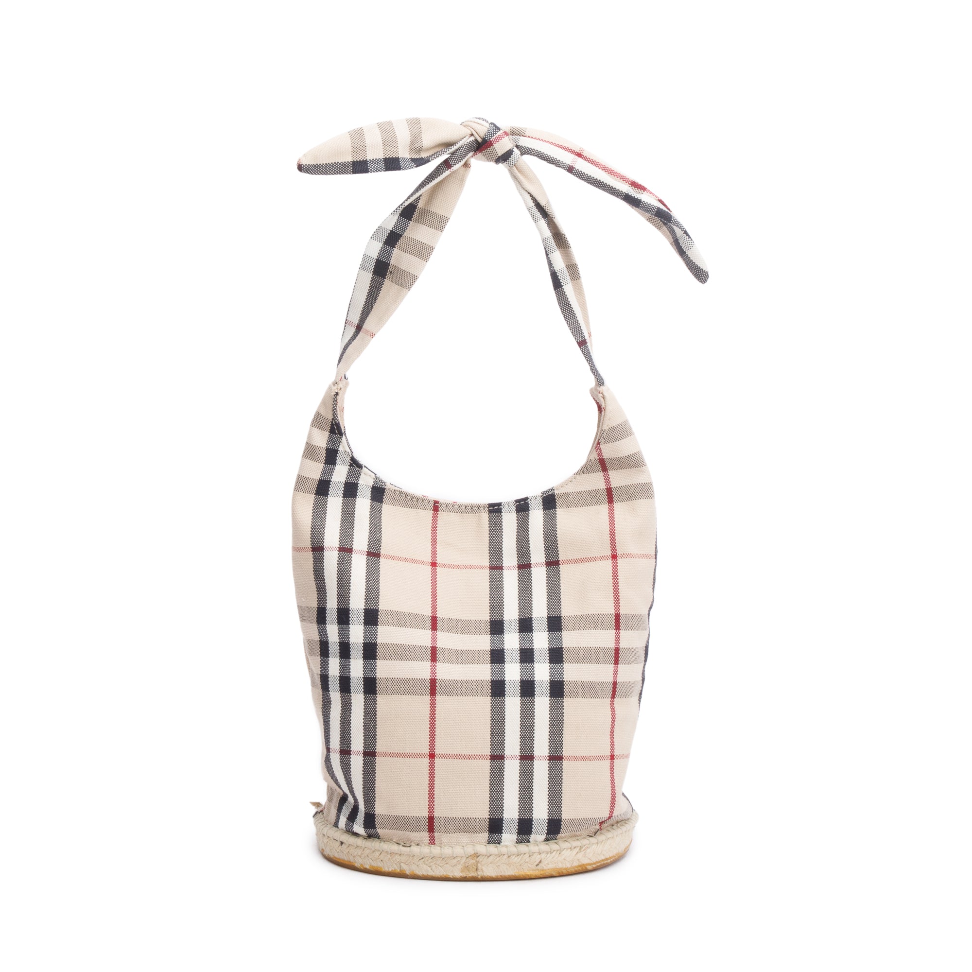 Burberry Nova Check Canvas Small Espadrille Hobo Bag