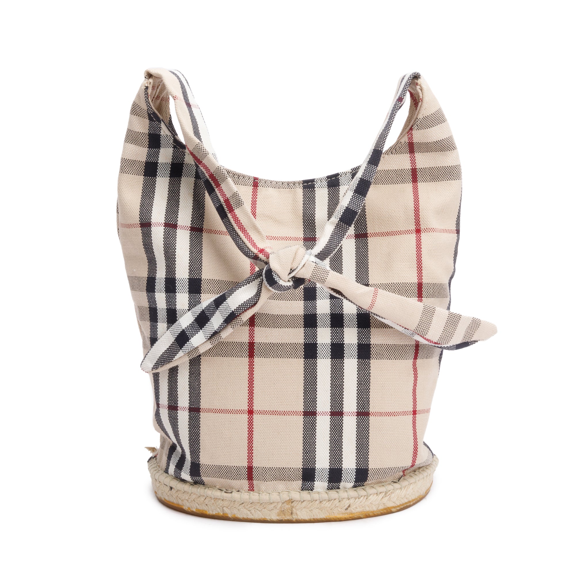 Burberry Nova Check Canvas Small Espadrille Hobo Bag