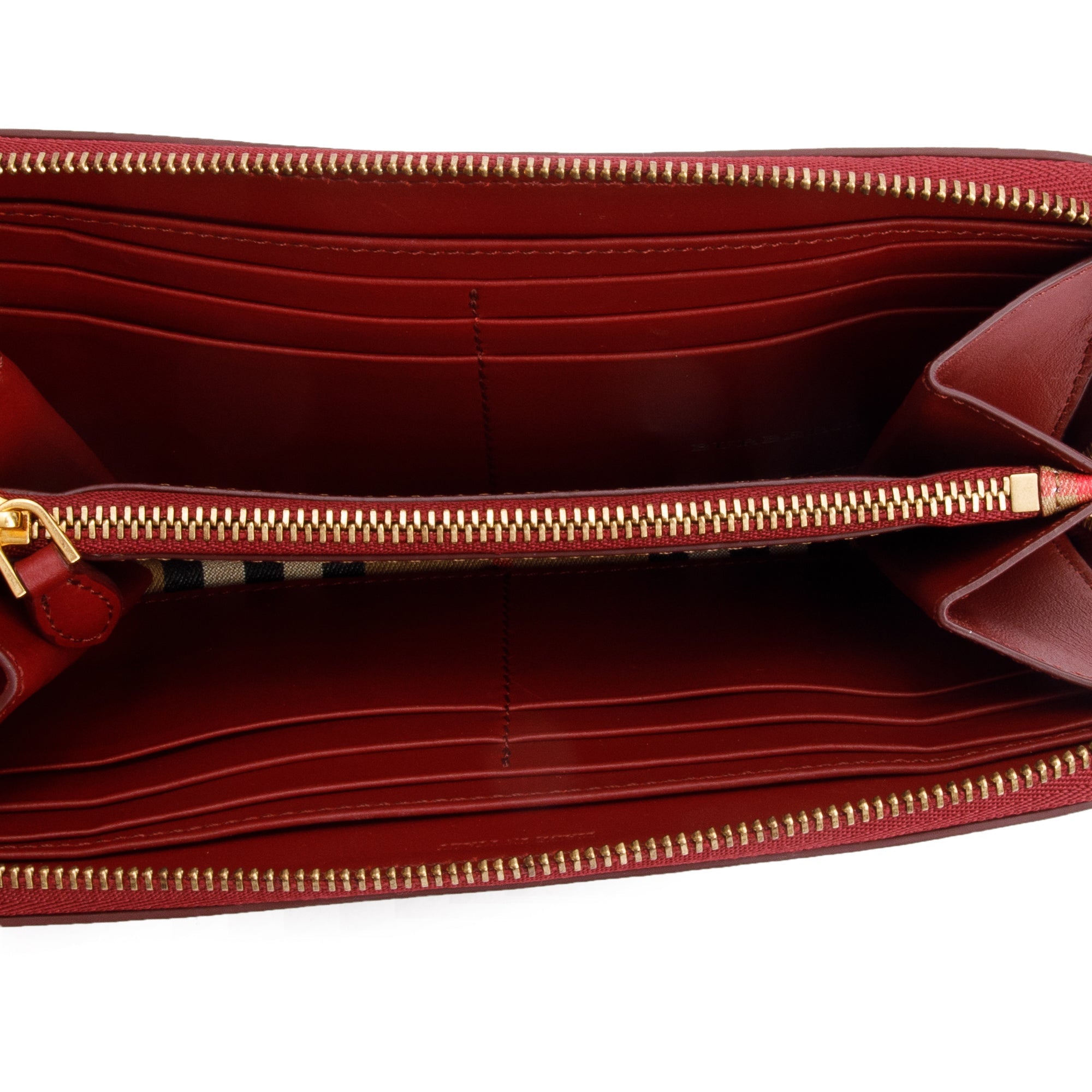 Burberry Nova Check Red Leather Trim Continental Zip Wallet