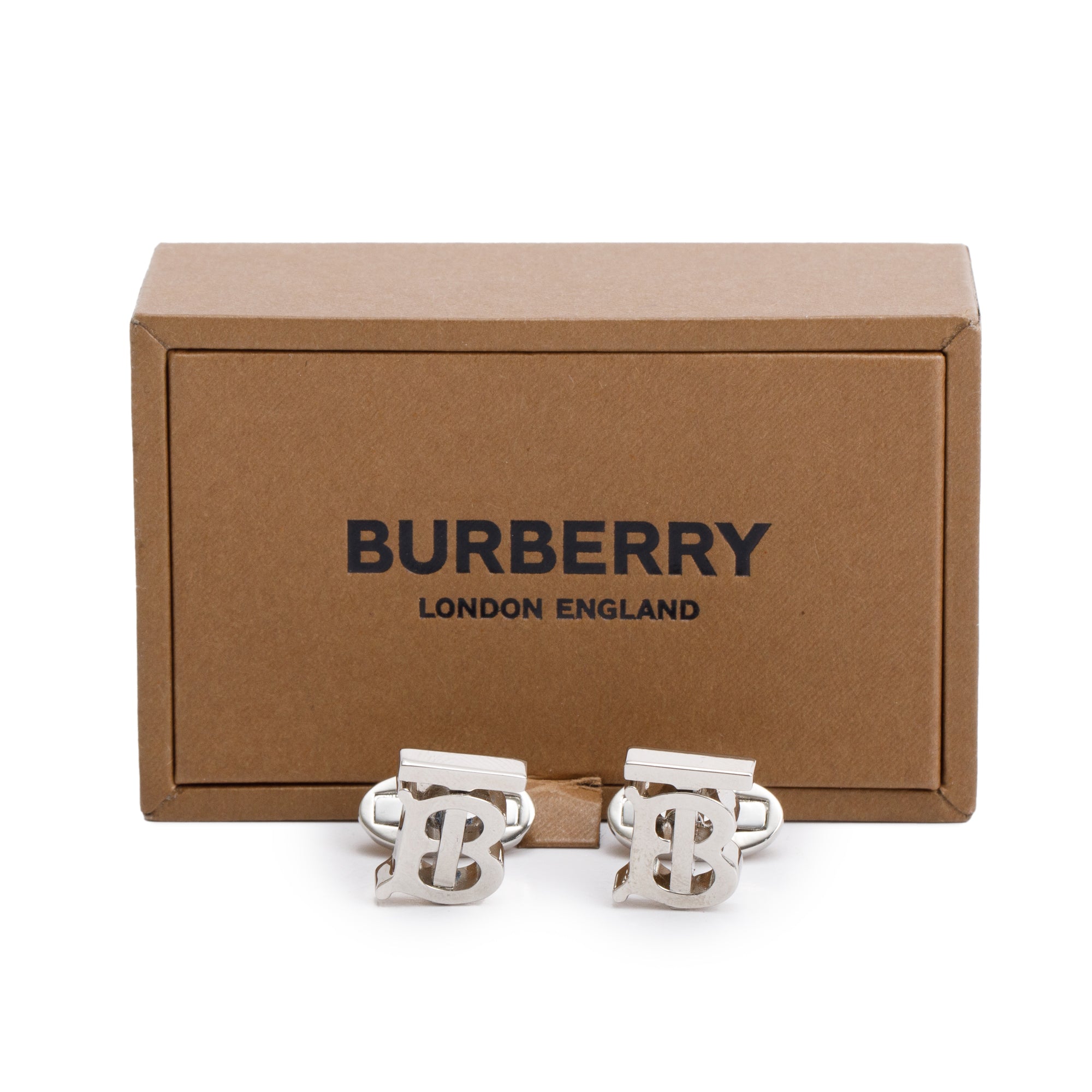 Burberry Palladium Plated TB Monogram Cufflinks w/ Box