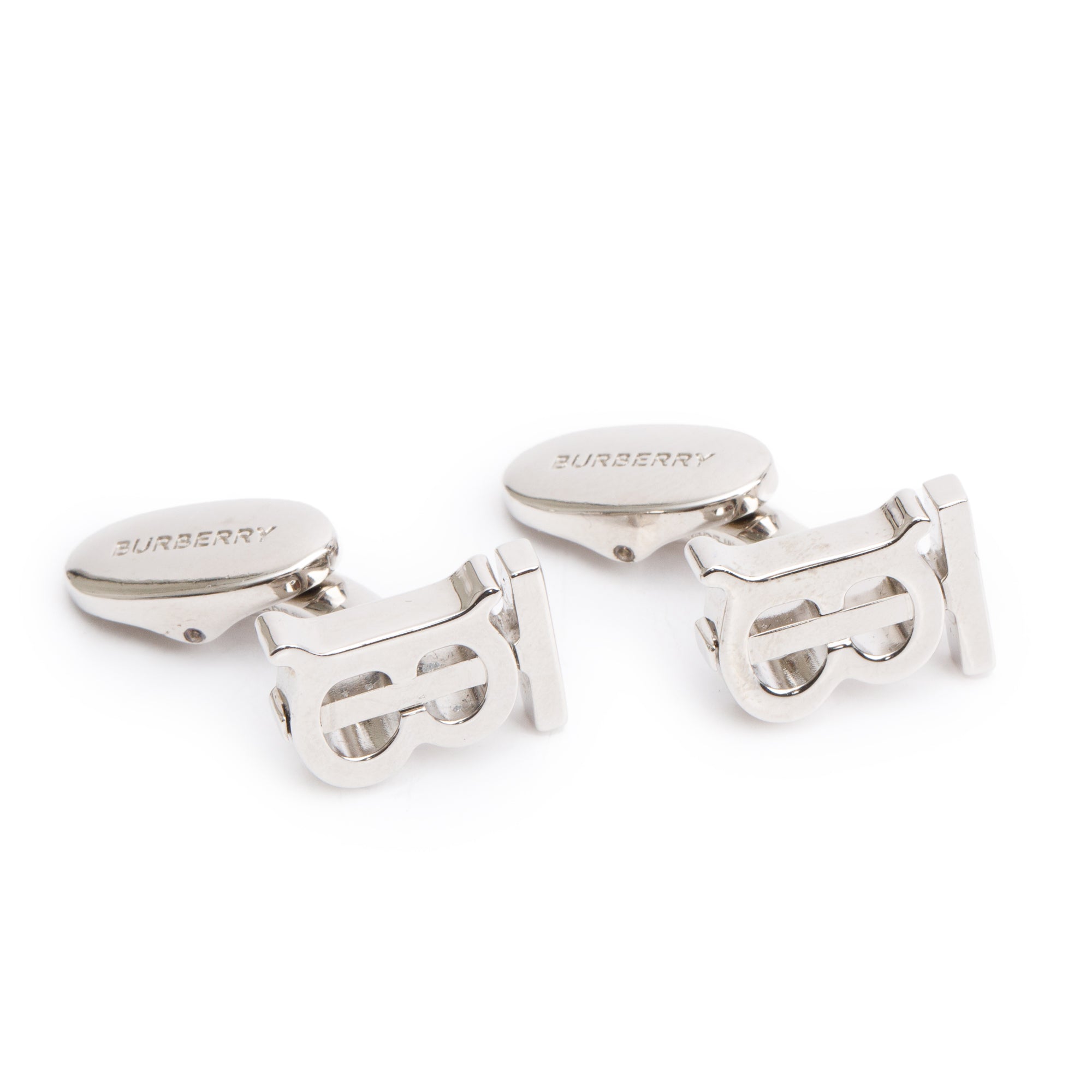 Burberry Palladium Plated TB Monogram Cufflinks w/ Box