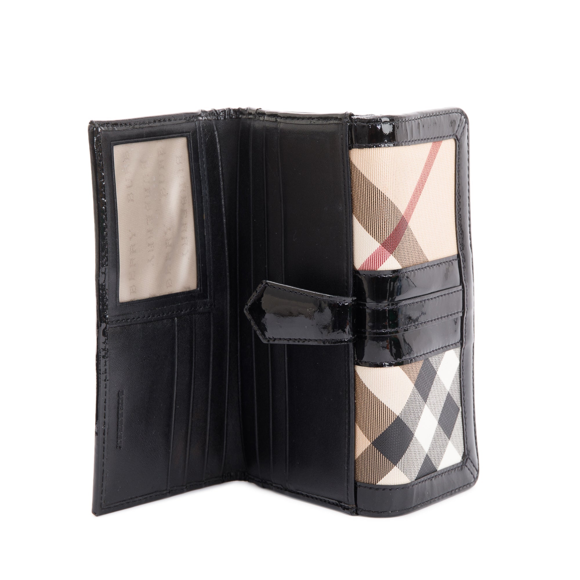 Burberry Patent Leather Trimmed House Check Continental Wallet