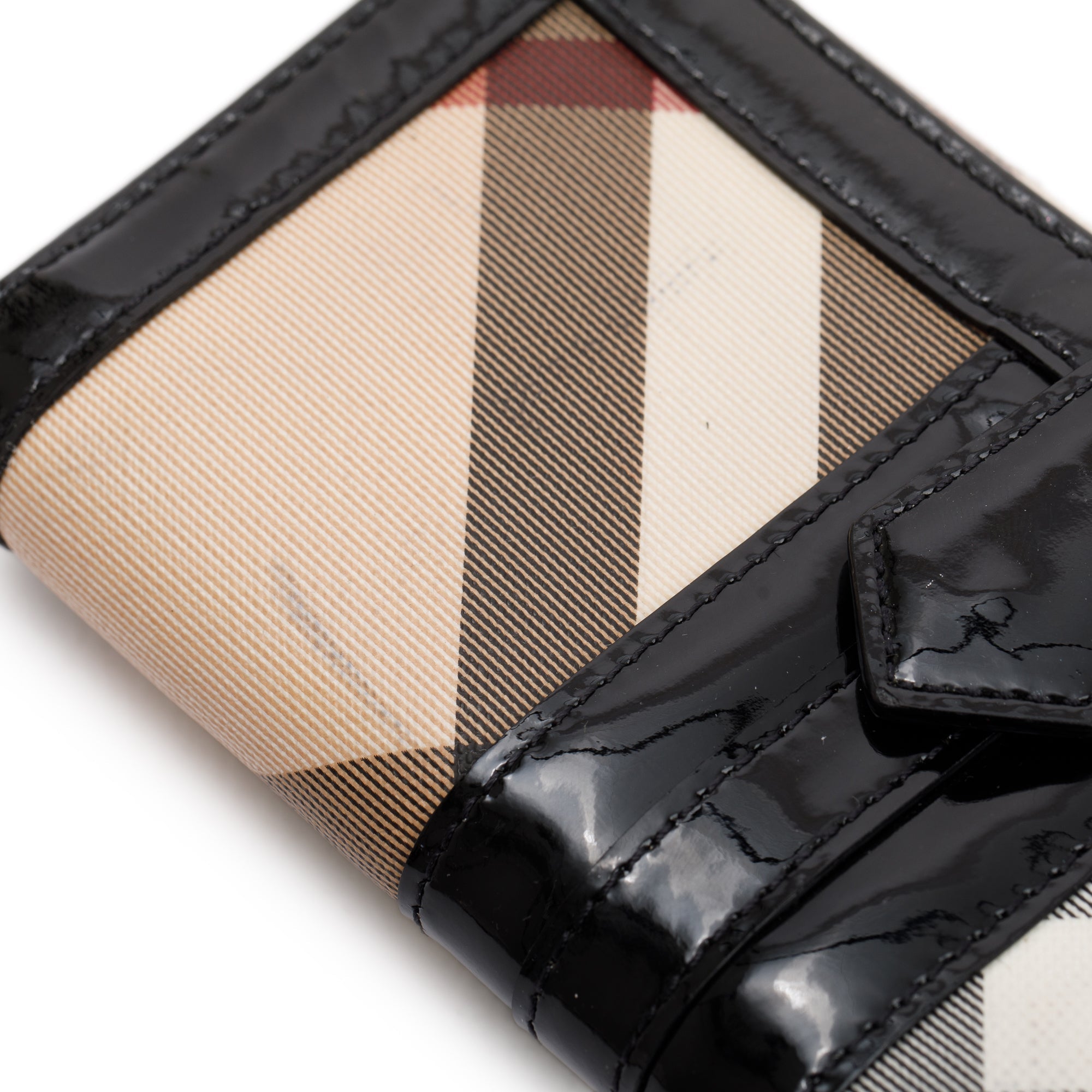 Burberry Patent Leather Trimmed House Check Continental Wallet